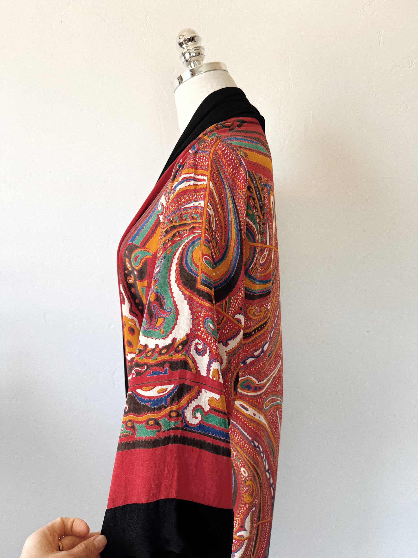 1920s Avant Garde Paisley Silk Crepe Duster Robe- S-L
