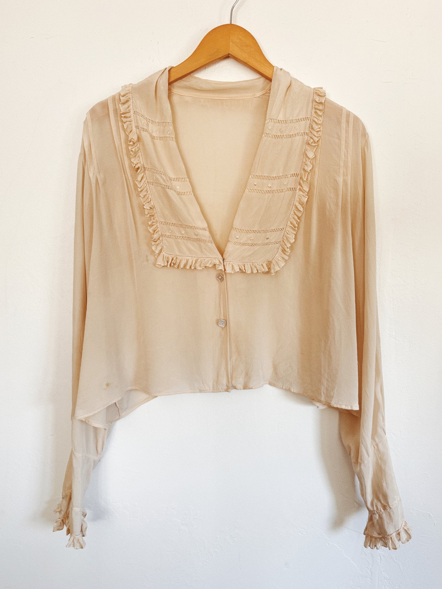 1930s Ivory Silk Cropped Embroidered Blouse- S/M-M