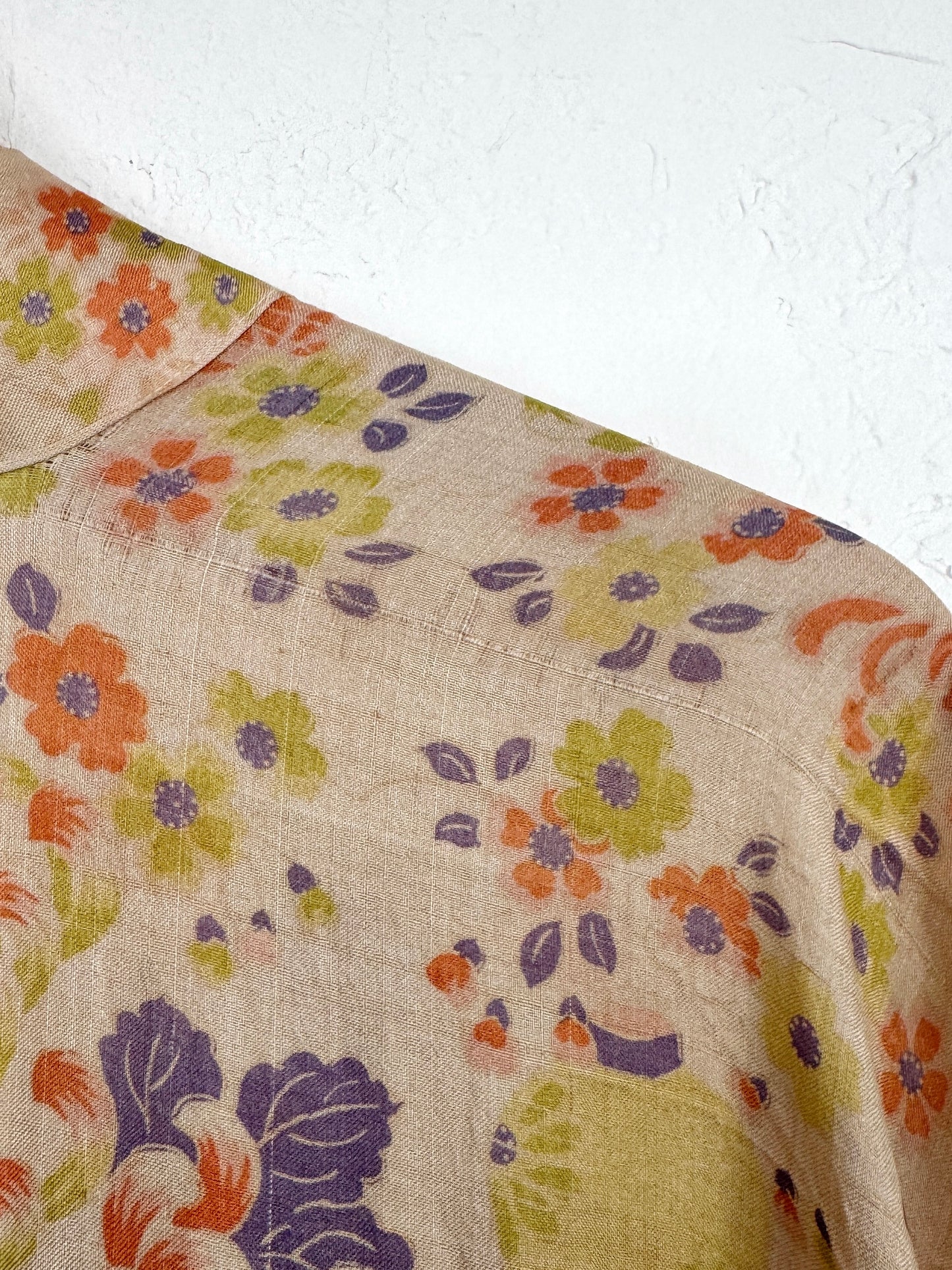1920s Chartreuse + Periwinkle Pongee Silk Duster Robe