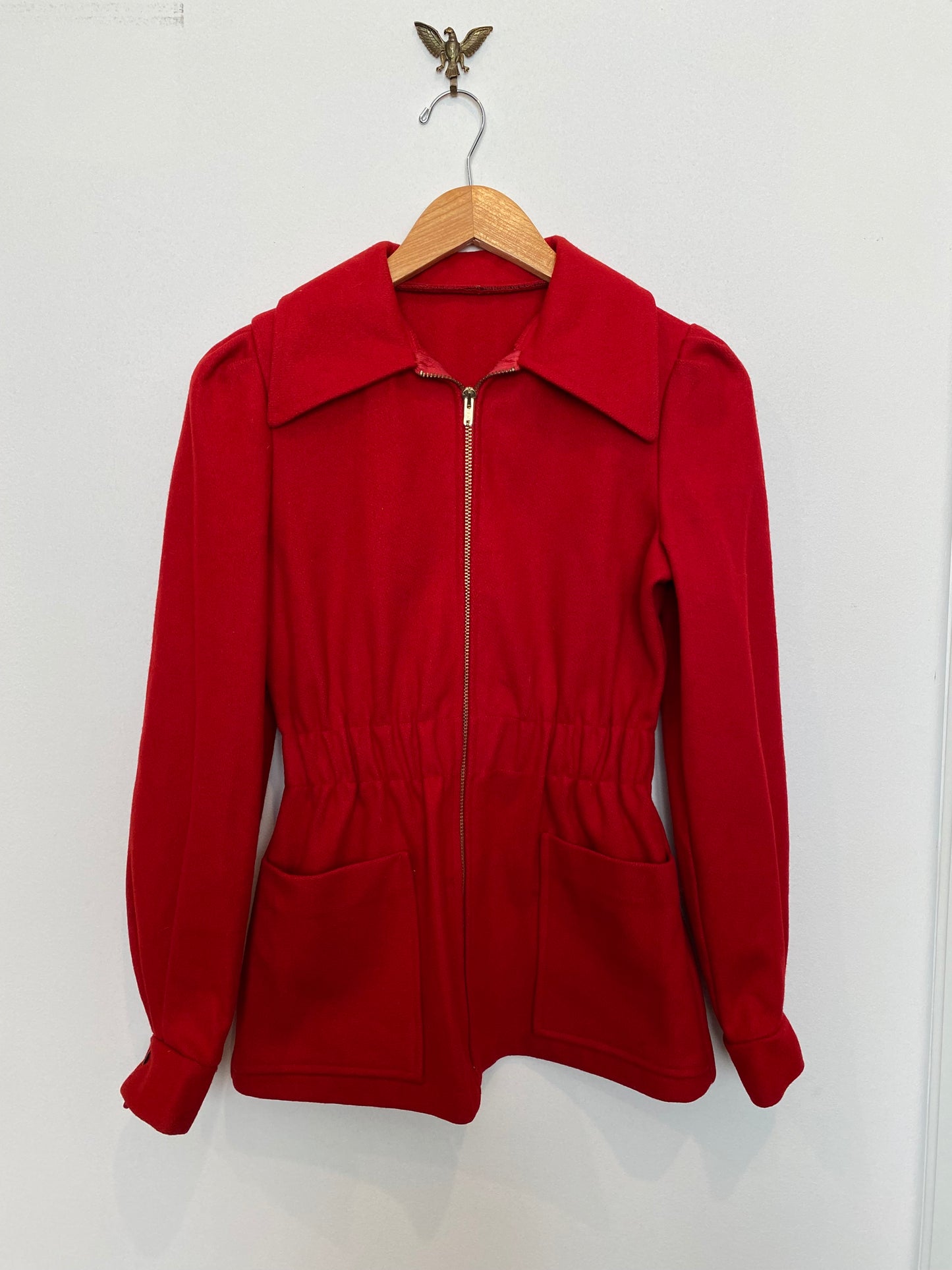 1940s Cherry Red Wool Outerwear Jacket- S/M