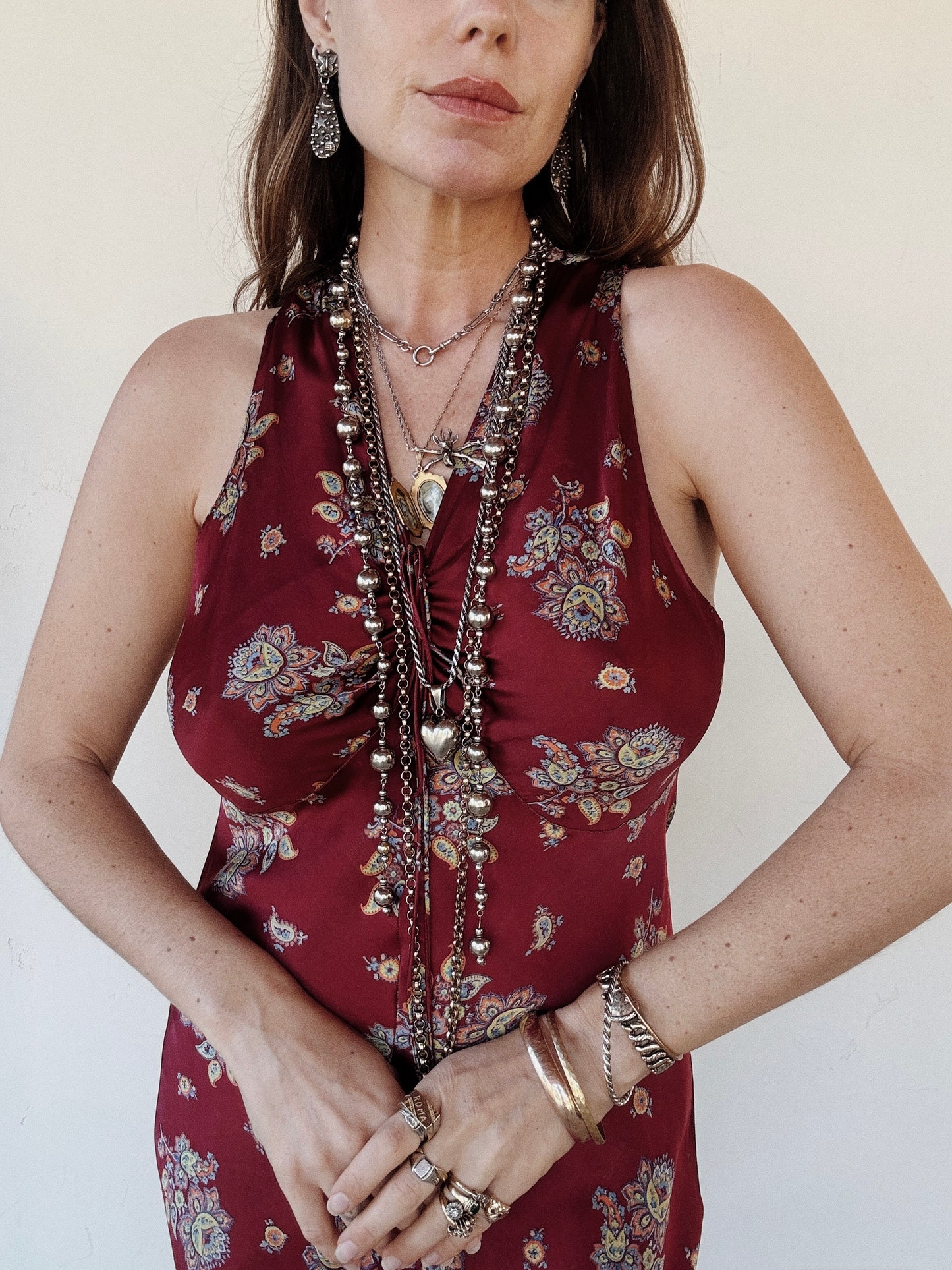 1940s Cabernet Paisley Silk Printed Slip Dress- M