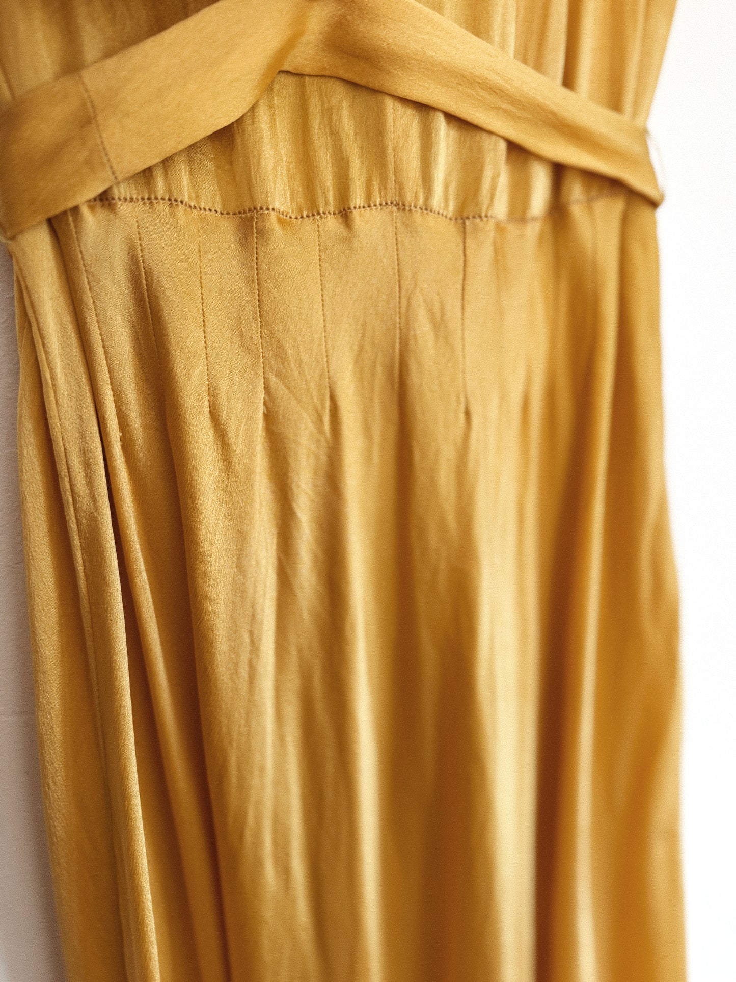 1930s Golden Saffron Silk Clover Embroidered Slip Dress- S-S/M