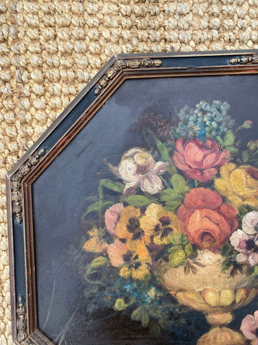 Early 1900s Antique Octogonal Floral Still Life- 20x20”