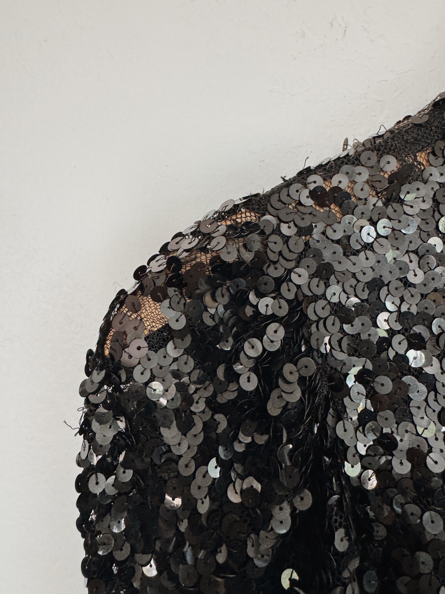 1930s Sequin Bell Zipper Front Blouse w/ Puffed Shoulders- S/M