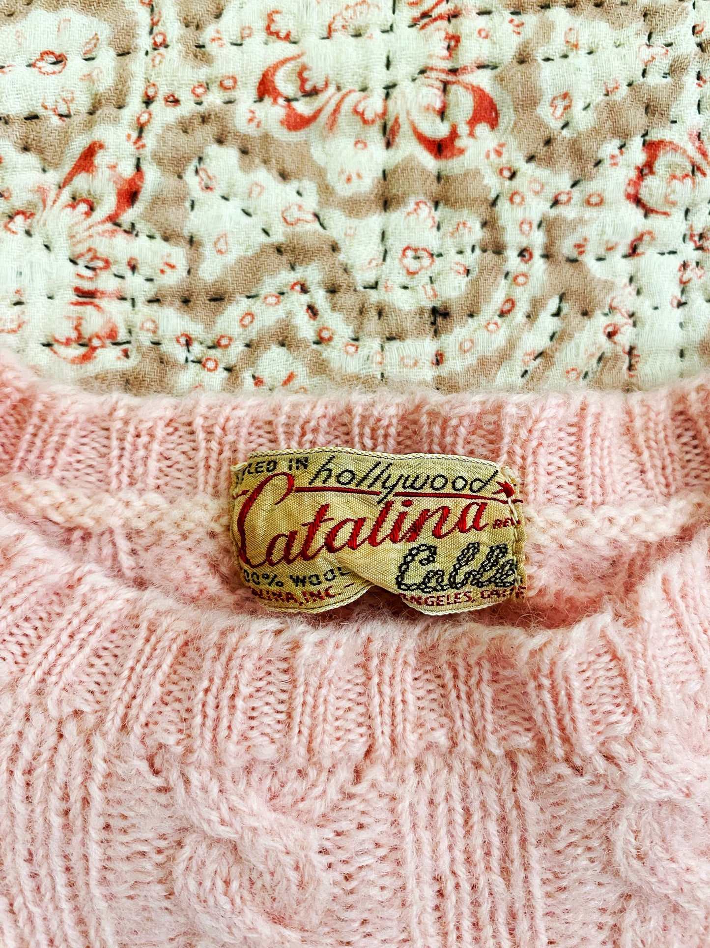 1940s Bubblegum Pink Catalina Cable Knit Cropped Sweater- S/M