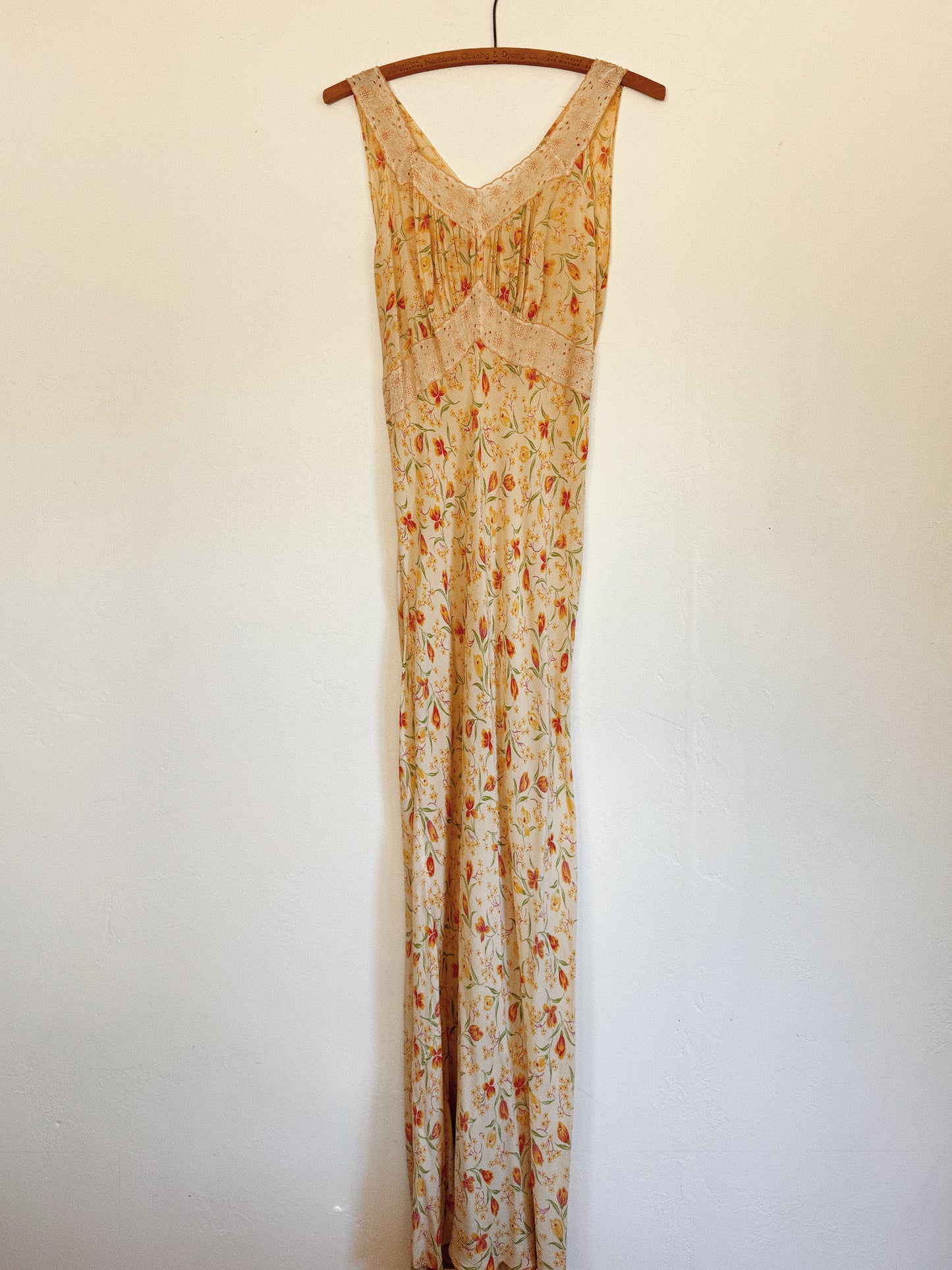 1930s/40s Tulip + Spring Bloom Bias Cut Slip Dress- S-S/M