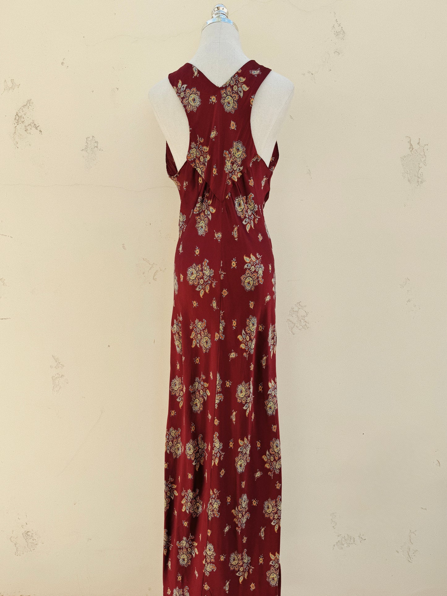1940s Cabernet Paisley Silk Printed Slip Dress- M