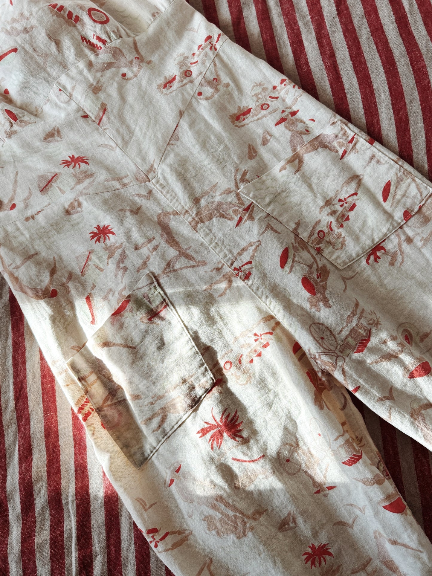 1930s Novelty Summertime Print Beach Pajama Jumpsuit- M