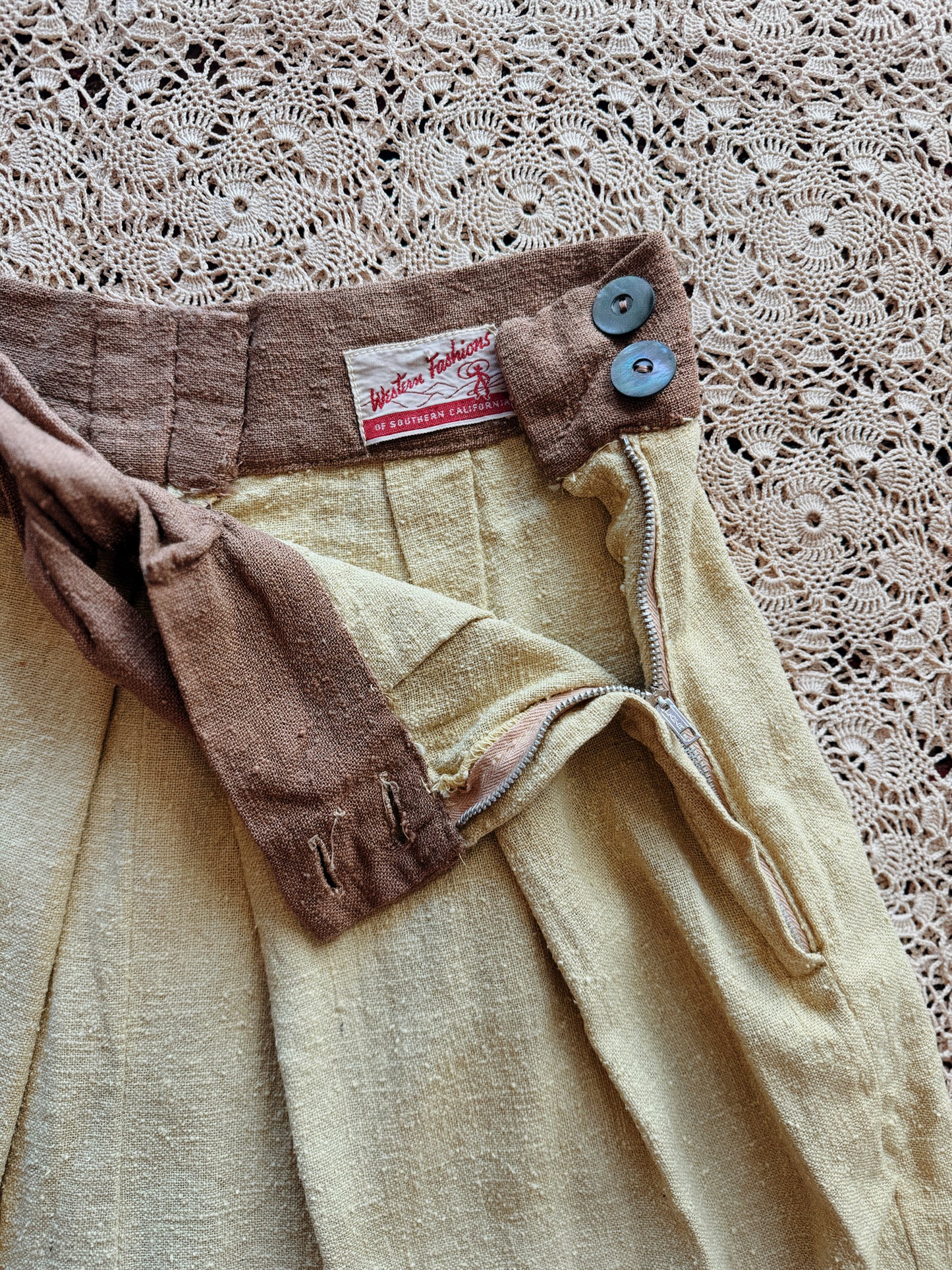 1940s/50s Chocolate + Pistachio Slub Linen Play Set- S-S/M