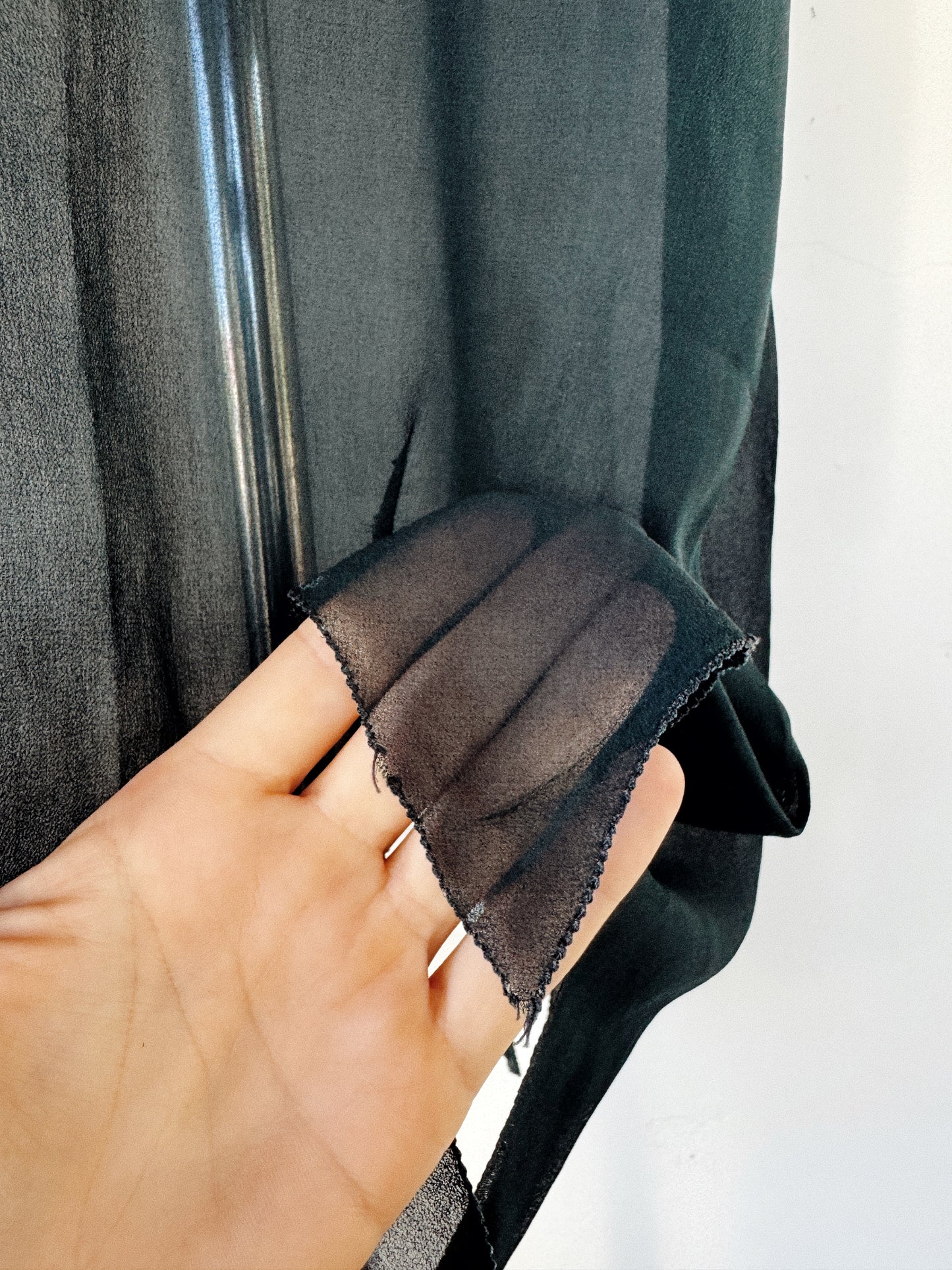 1920s Black Chiffon + Salmon Embroidered Shift Dress w/ Handkerchief Hem- M