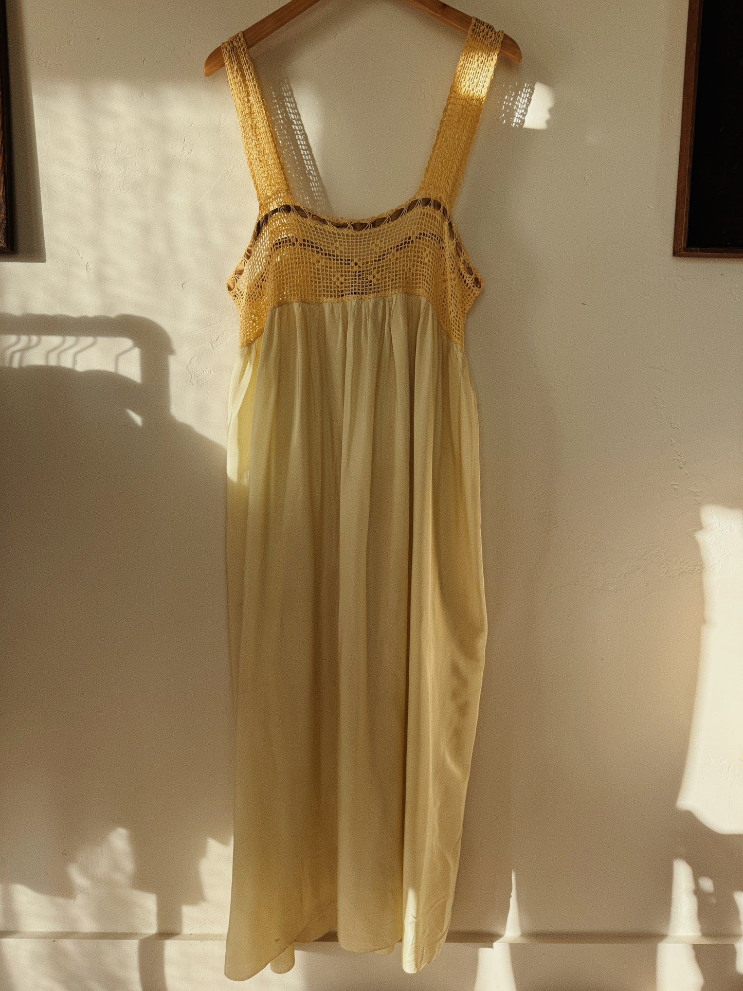 Antique Mint Green Silk Nightgown w/ Crocheted Yolk- S/M-M/L