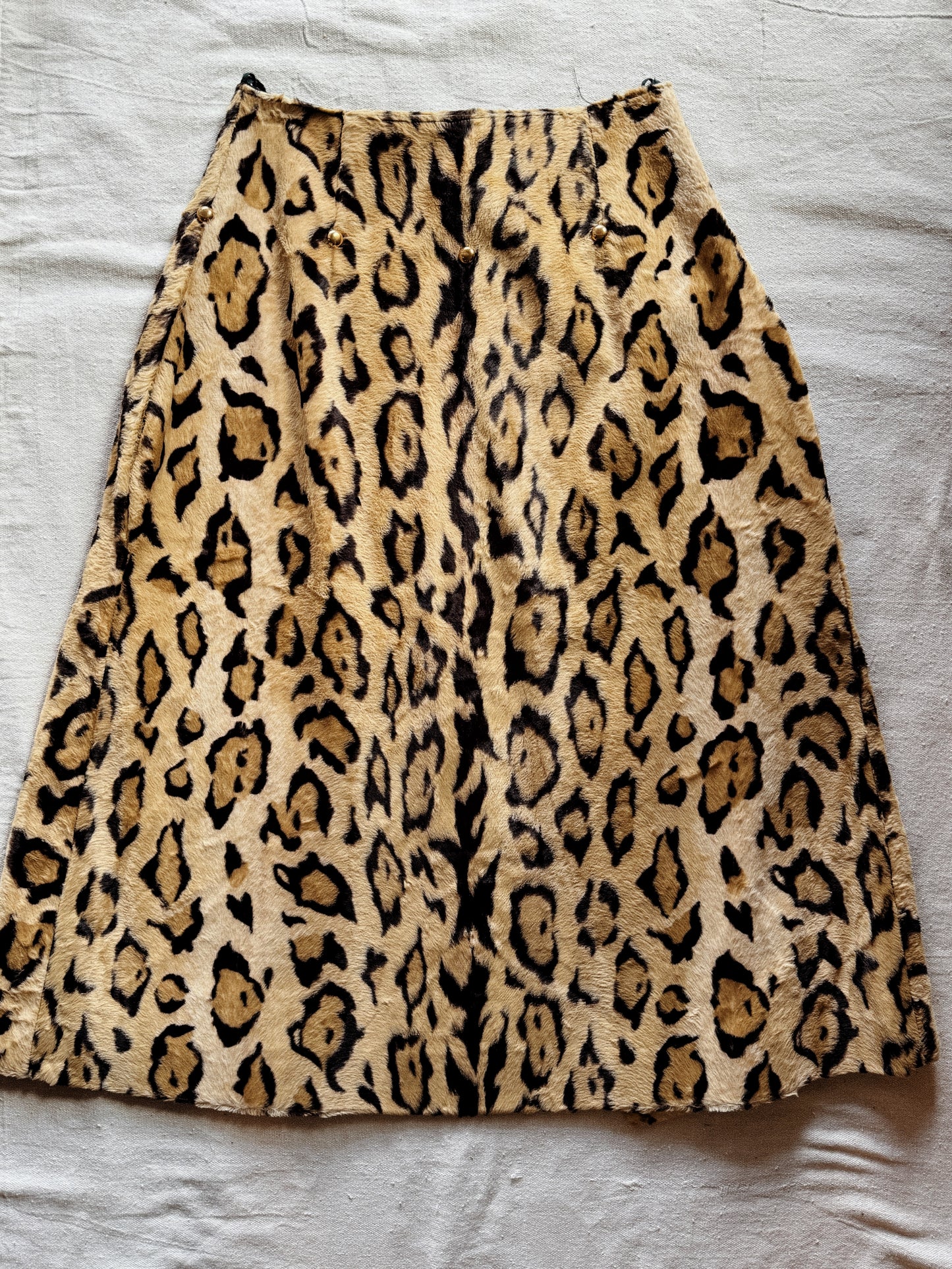 1950s Rare Leopard Faux Fur Short Ensemble w/ Brass Studs- S-S/M