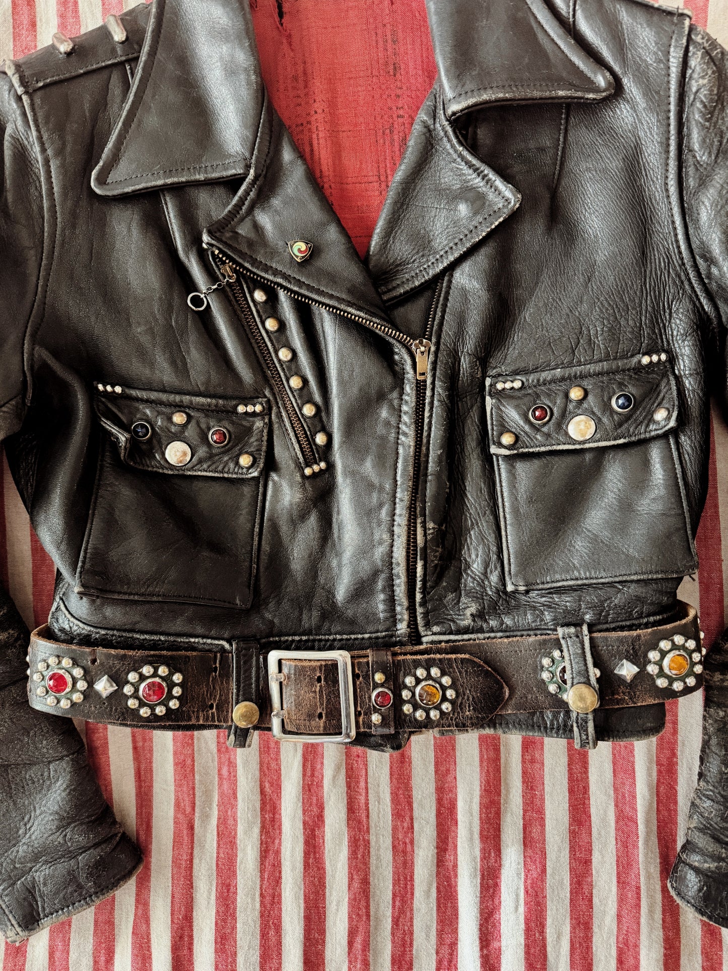 1947 Rare Embellished Harley Davidson Cycle Queen Moto Jacket- S/M