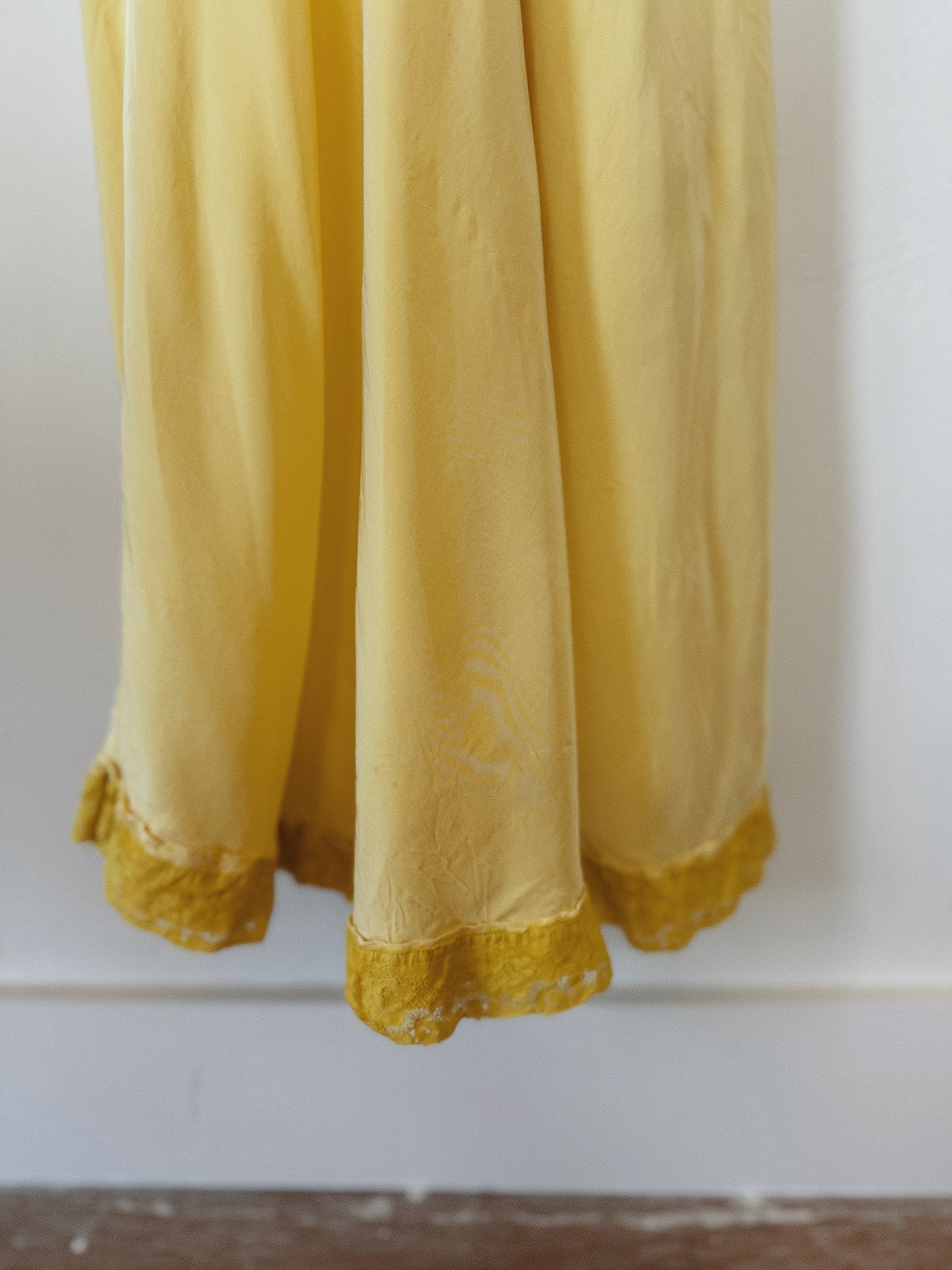 1940s Canary Yellow Cold Rayon + Lace Slip Dress w/ Robins Egg Blue Bow- S- S/M