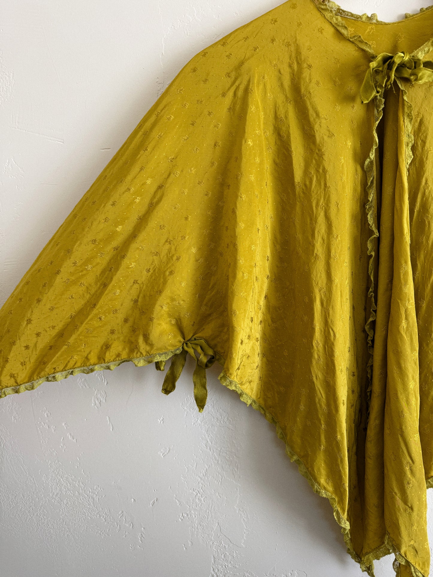 1930s Olive Silk Handkerchief Bed Jacket- S-M