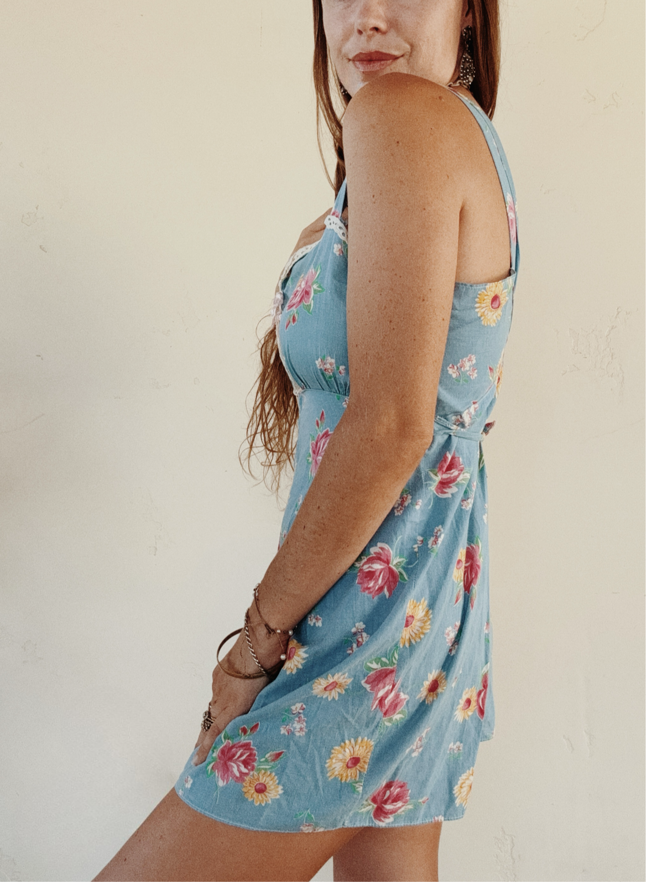 1940s Sky Blue Floral Cotton Playsuit- S
