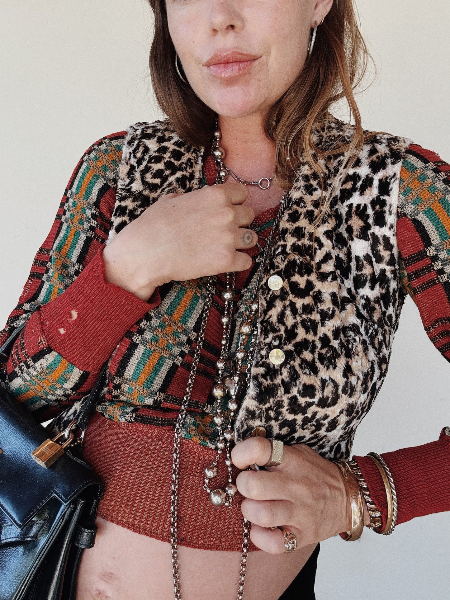 1960s Leopard Faux Fur Cropped Waistcoat Vest- S/M-M