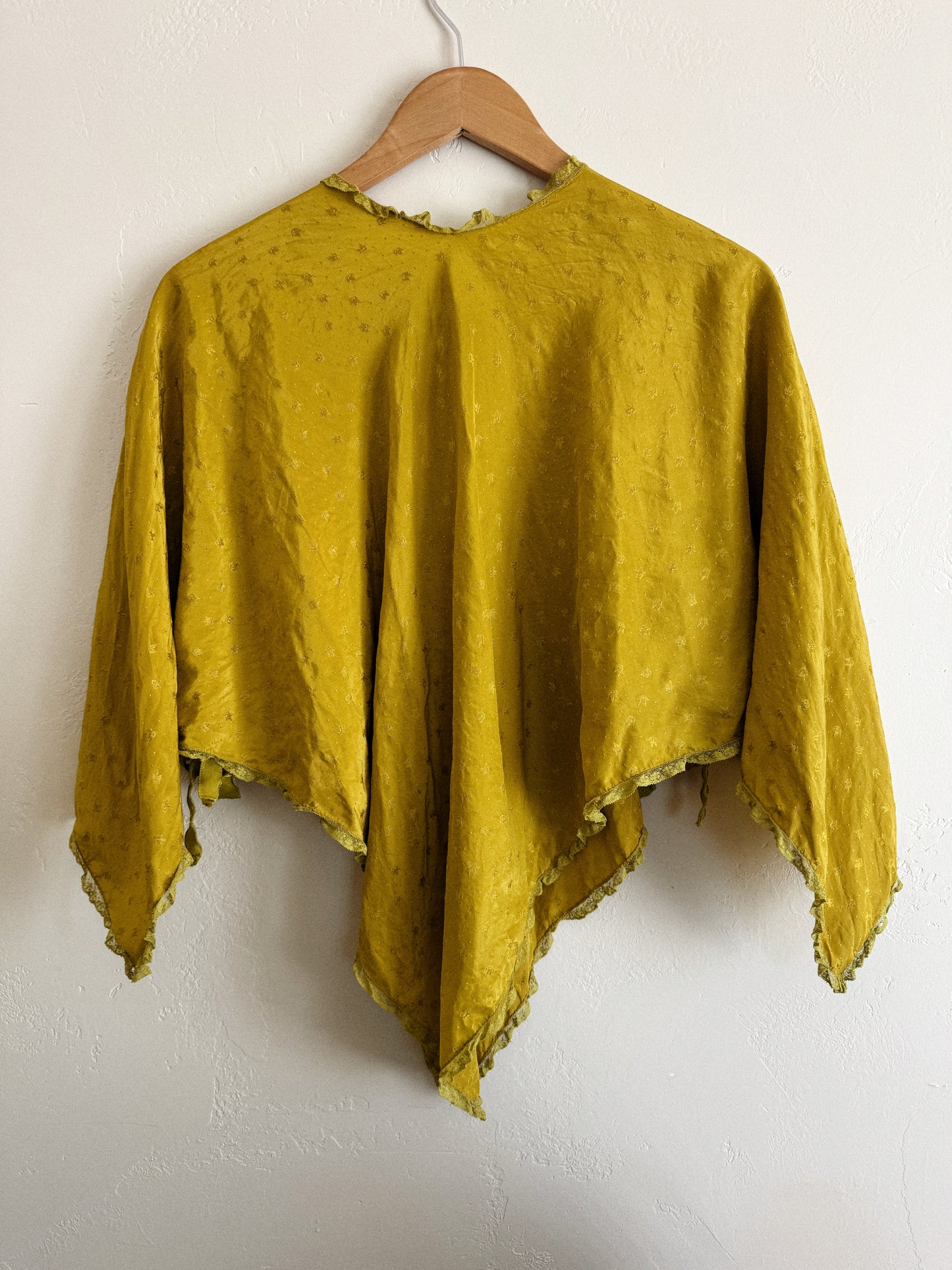 1930s Olive Silk Handkerchief Bed Jacket- S-M
