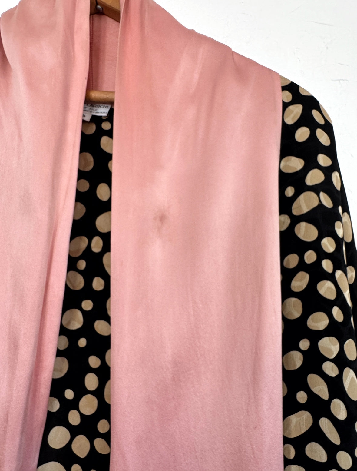 1970s/80s Guy Laroche Polka Dot Silk Duster Robe w/ Pink Charmeuse Trim