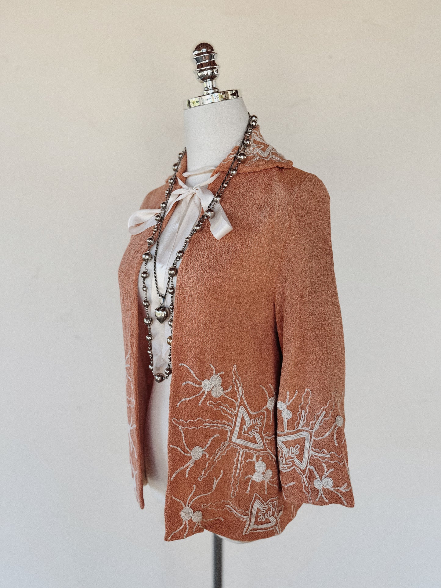 1920s Tangerine Avant Garde Soutache Crepe Jacket- S/M