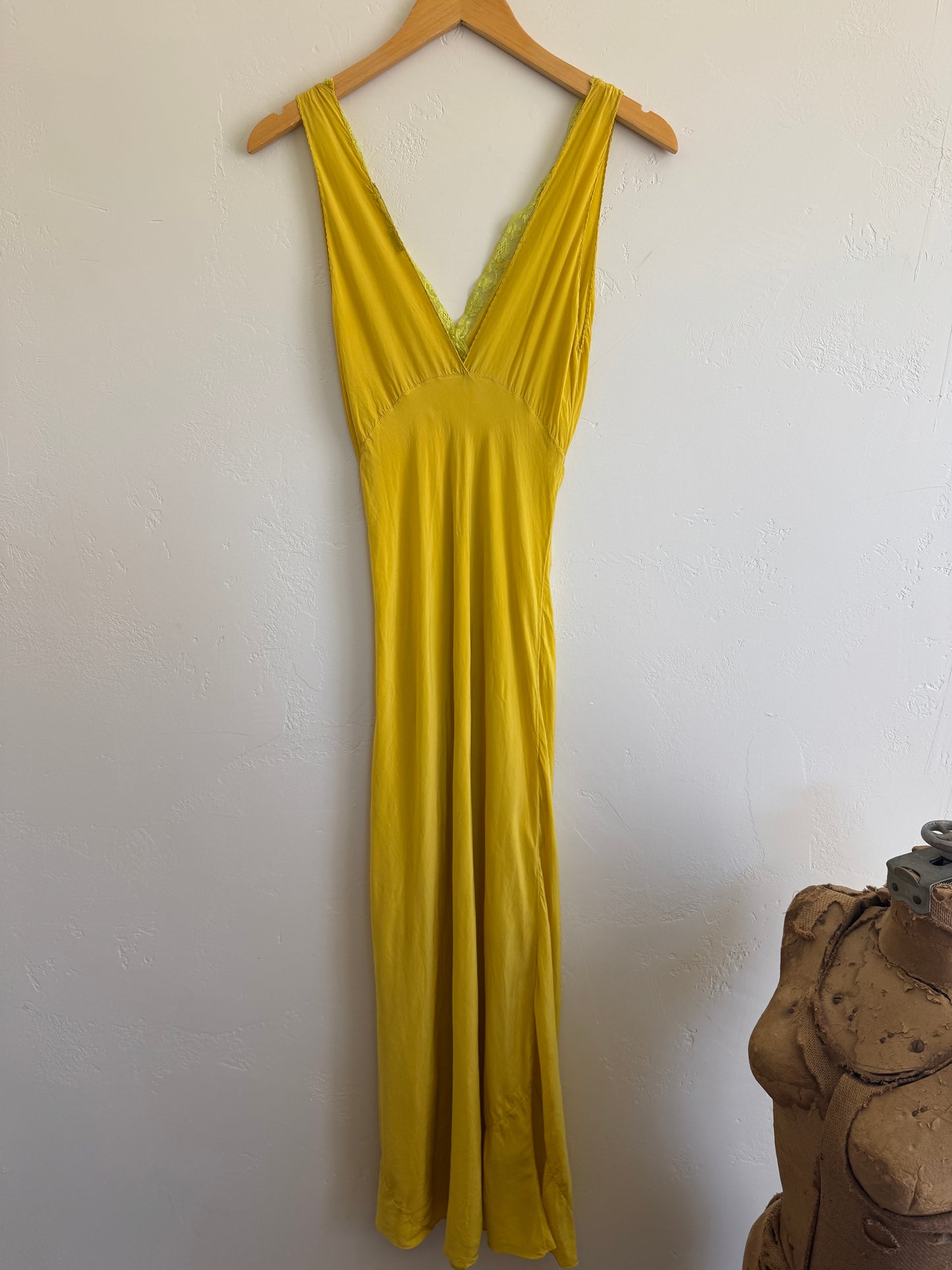 1930s/40s Marigold Silk Embroidered Slip Dress- S
