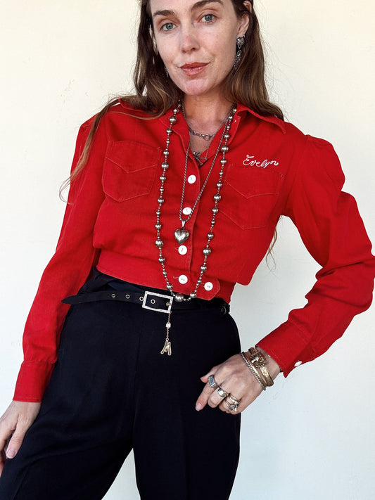 1940s Cherry Red Cropped “Evelyn” Sportswear Jacket- M