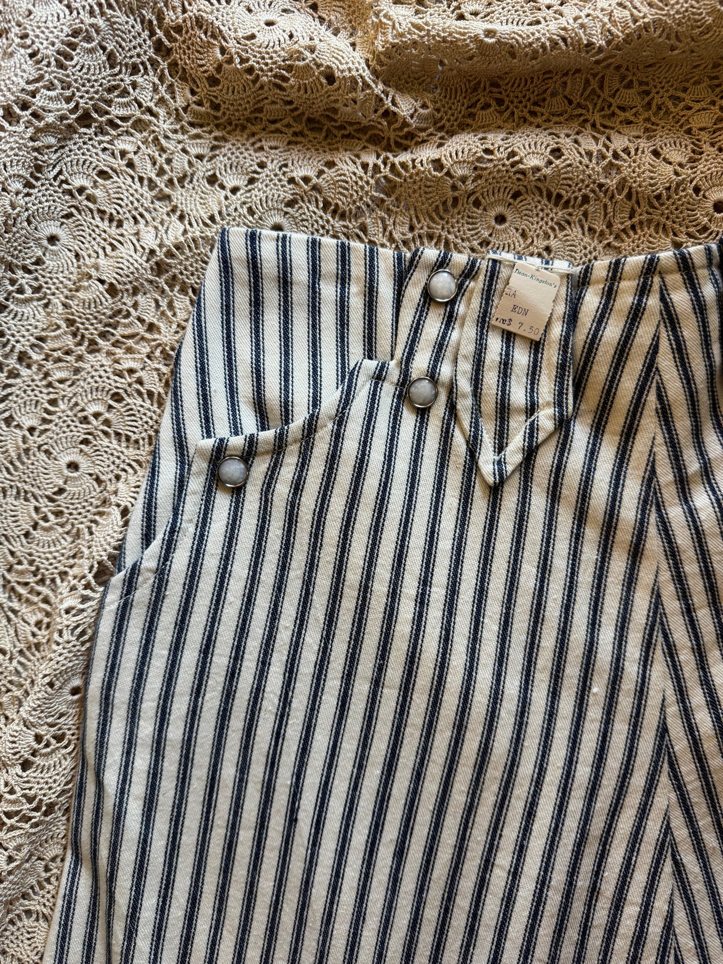 1940s/50s Ticking Stripe Deadstock Pearl Snap Western Skirt- XS/S