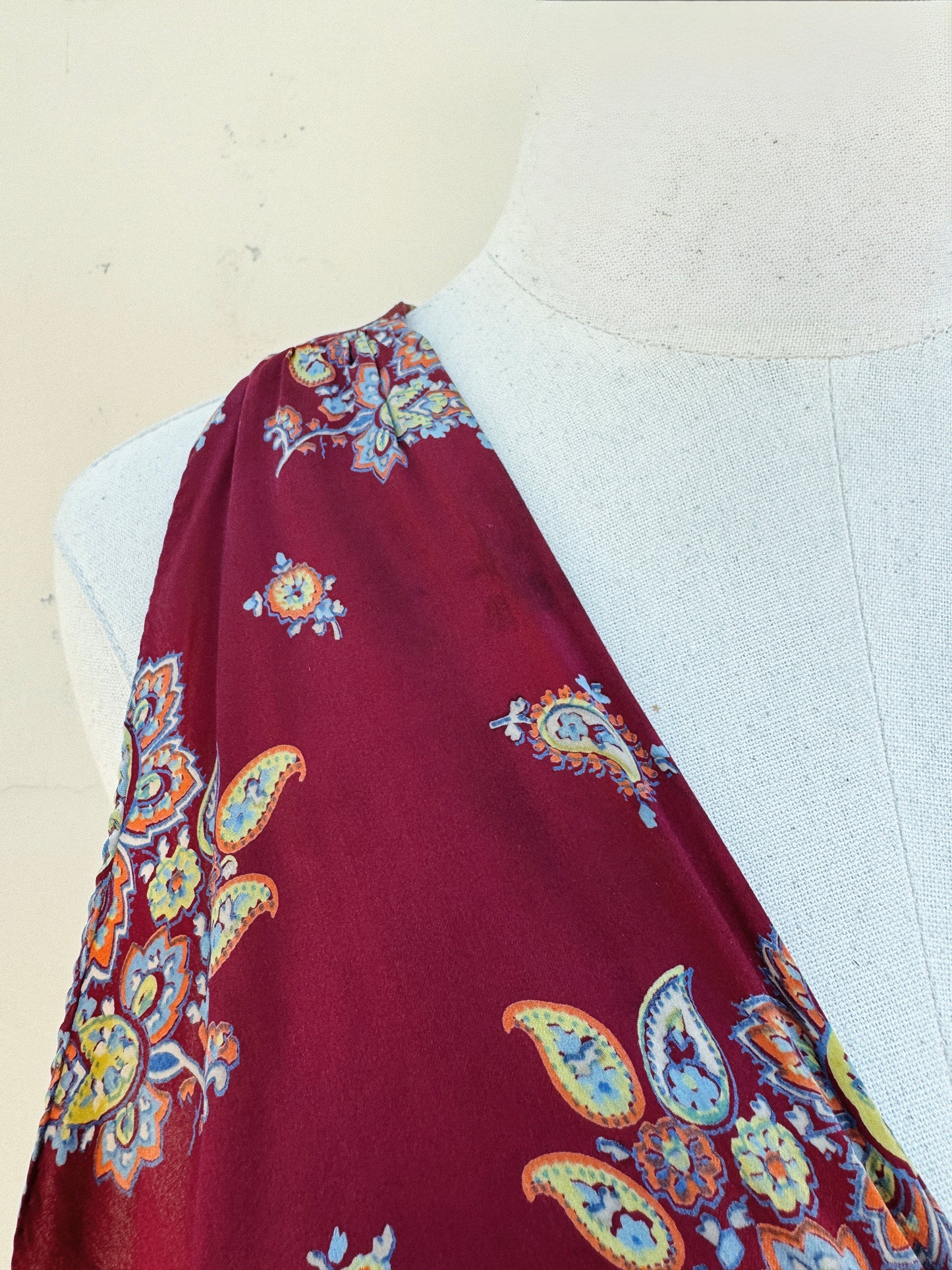 1940s Cabernet Paisley Silk Printed Slip Dress- M
