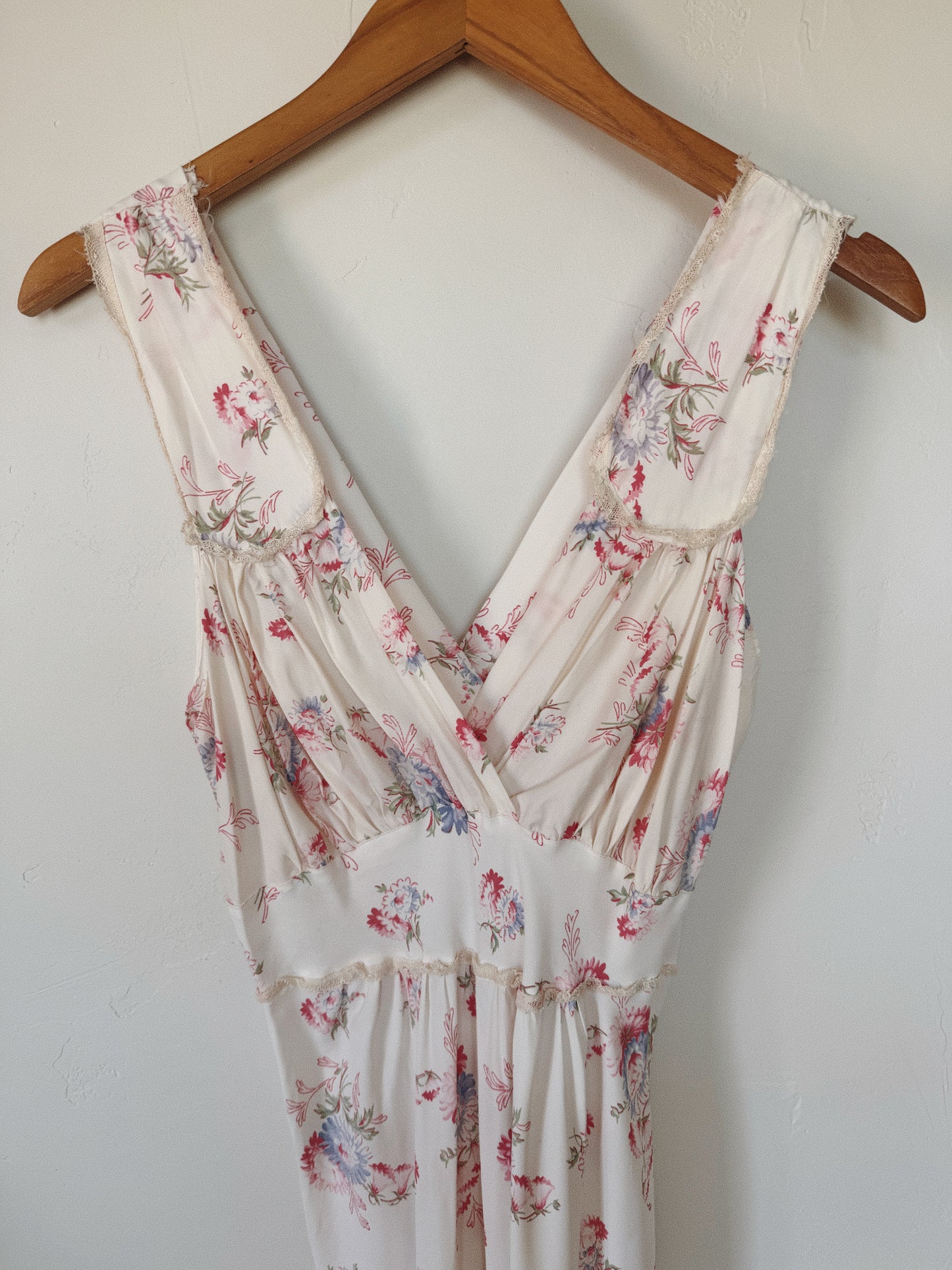 1940s White Spring Wildflower Cold Rayon Slip Dress- S-S/M