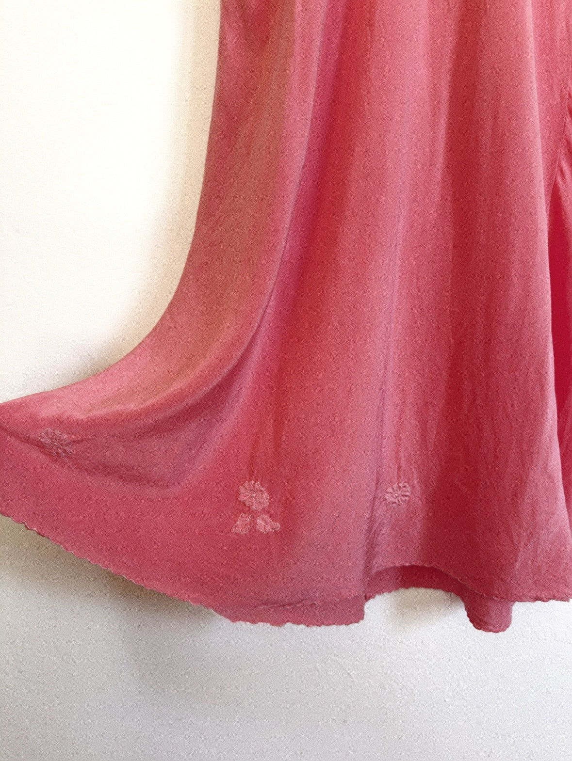 1940s/50s Raspberry Silk Embroidered Floral Slip Dress- S/M