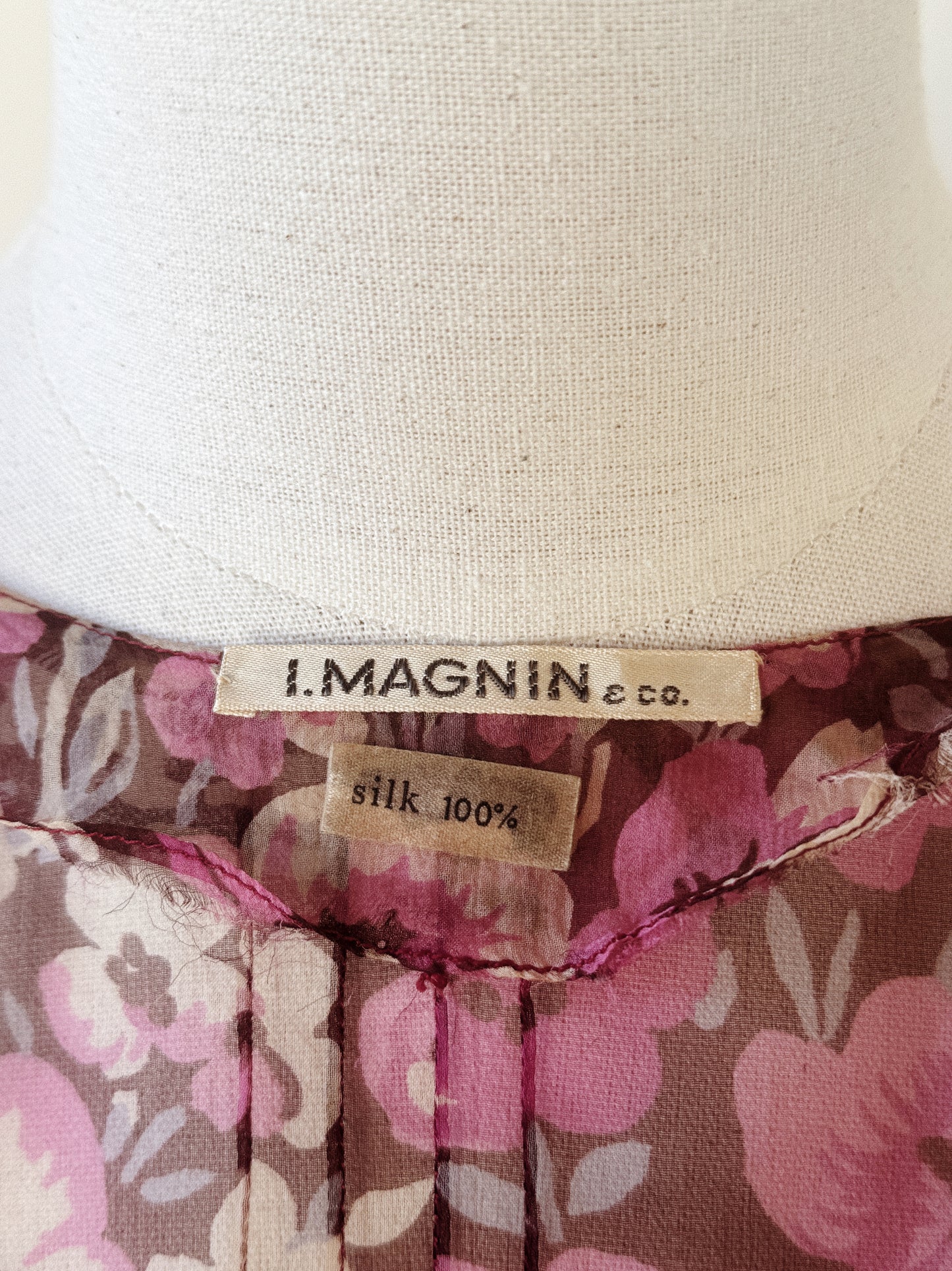 1930s I. Magnin Plum Purple Floral Silk Chiffon Cropped Blouse- S/M-M