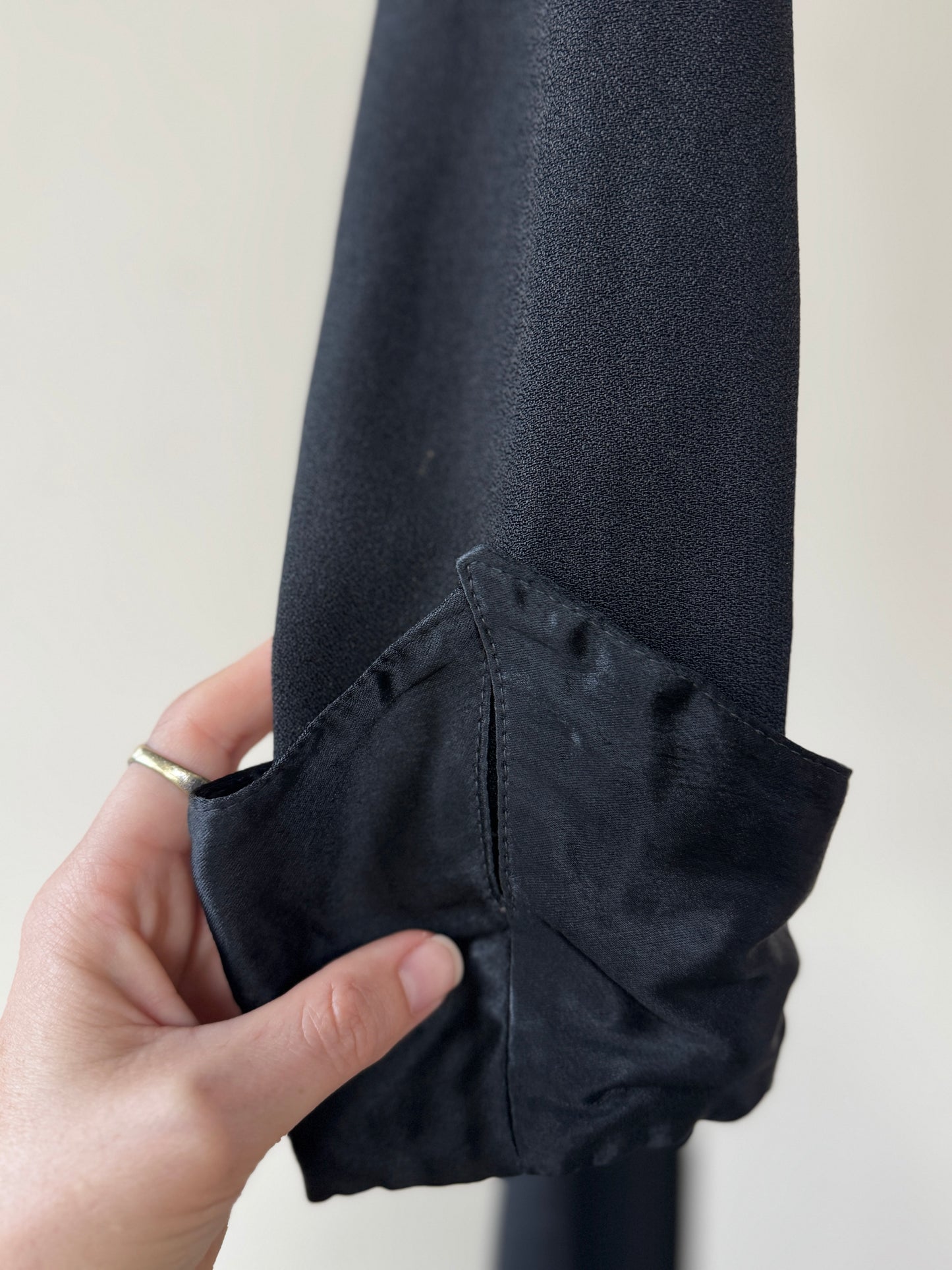 1970s Ossie Clark Black Moss Crepe Dress- S