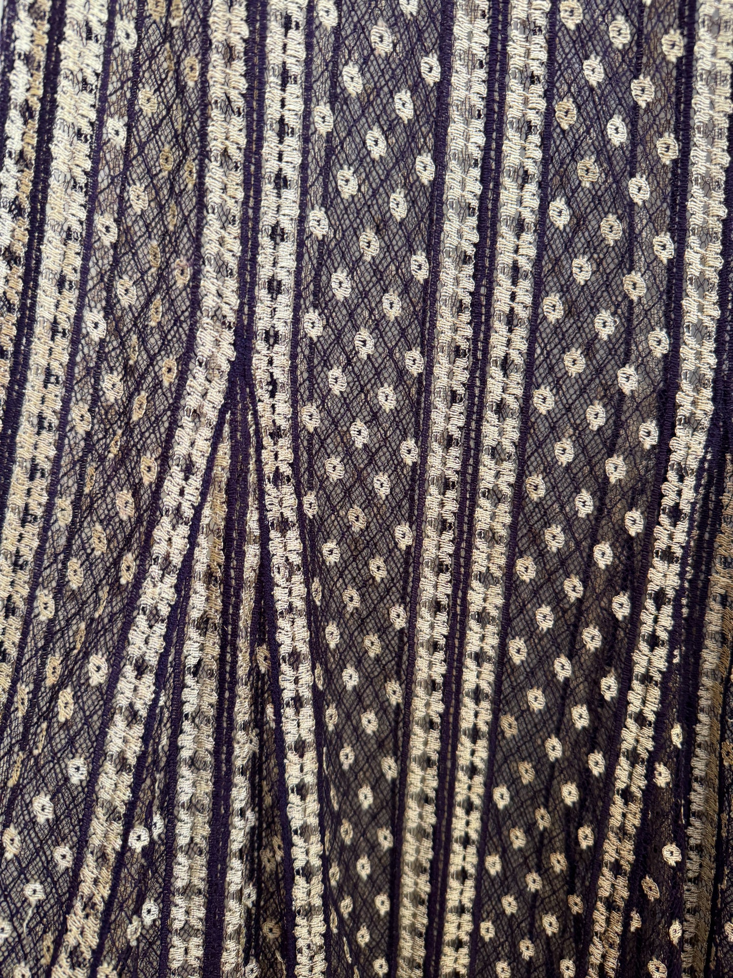 1920s/30s Purple + Cream Net Dress w/ Large Caplet Collar- M-L