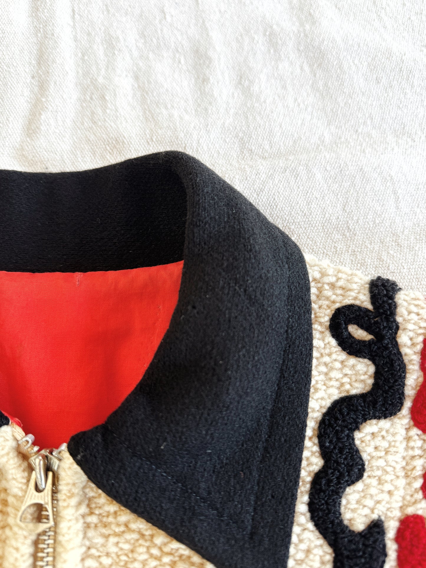 1930s Bouclé + Chenille Cropped Jacket w/ Zipper Front- M
