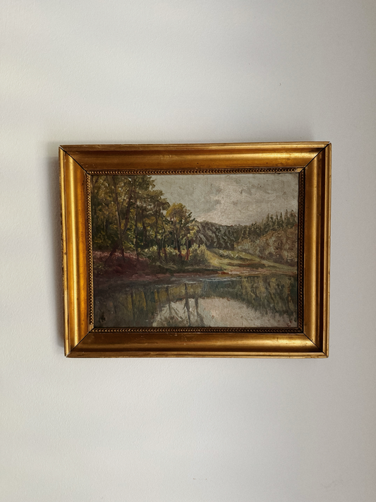 1940s Eucalyptus River Scene Oil on Wood- 10 x 12”