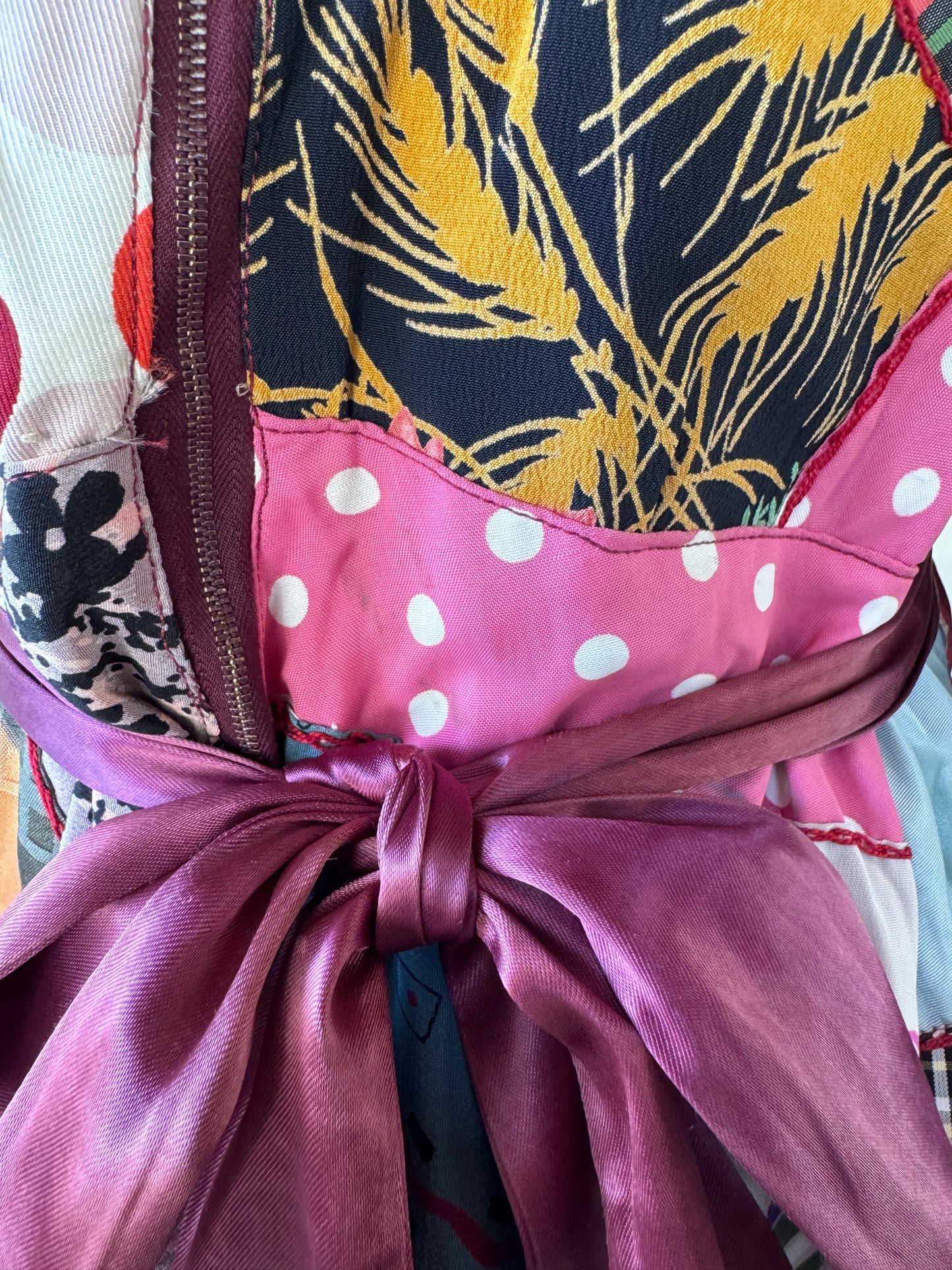 1940s Crazy Quilt Dressing w/ Rayon Patches- S/M-M