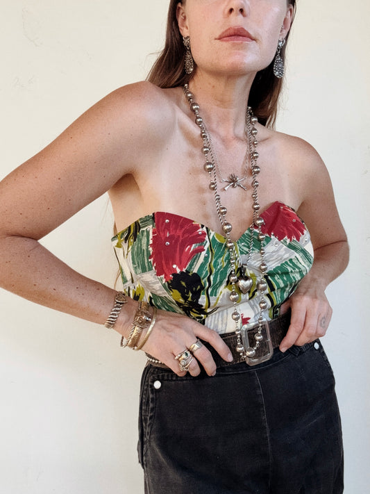 1950s Atomic Print Rhinestone Bustier- M