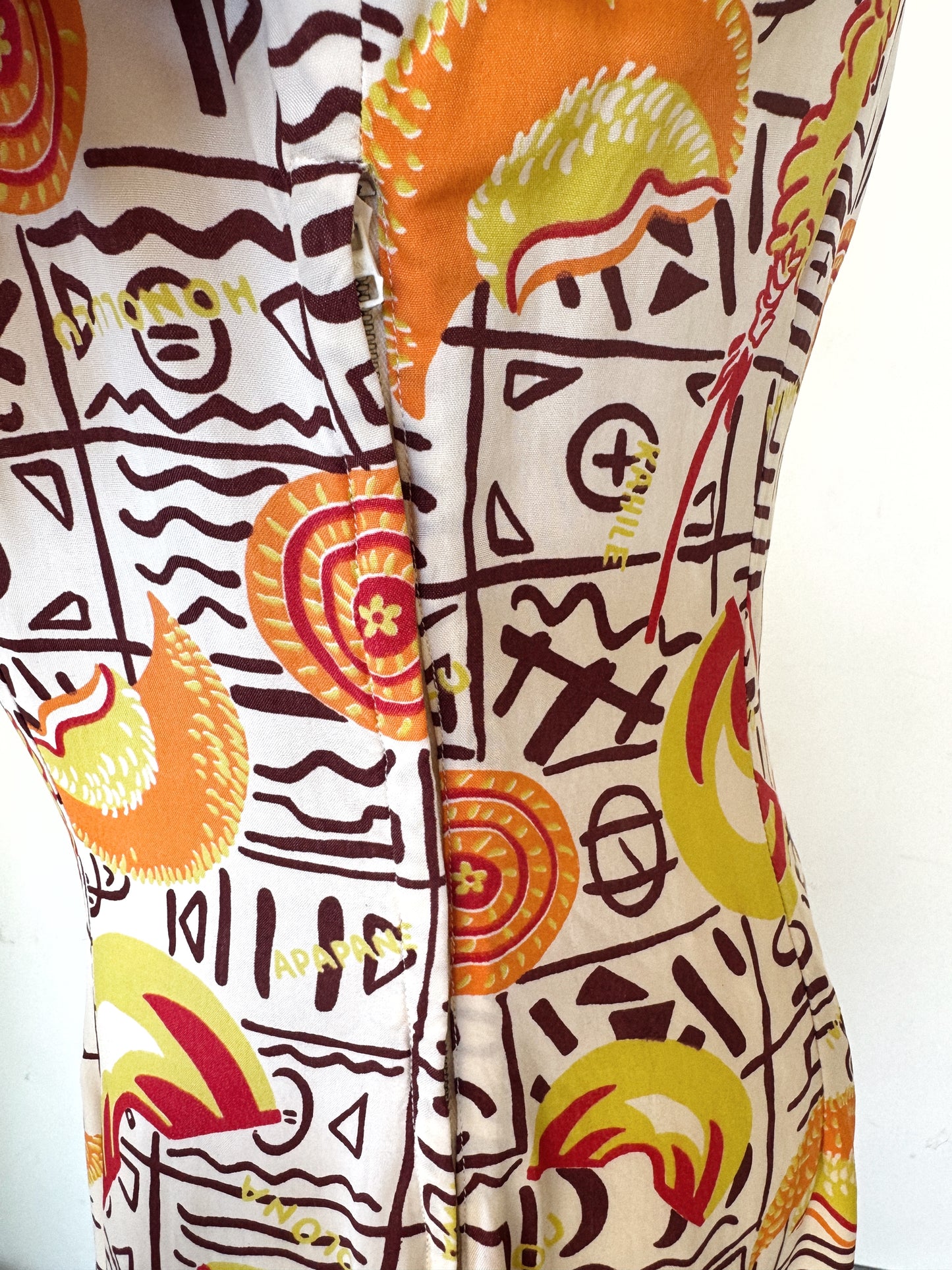 1940s Quirky Chartreuse Hawaiian Holoku Gown w/ Train- S/M