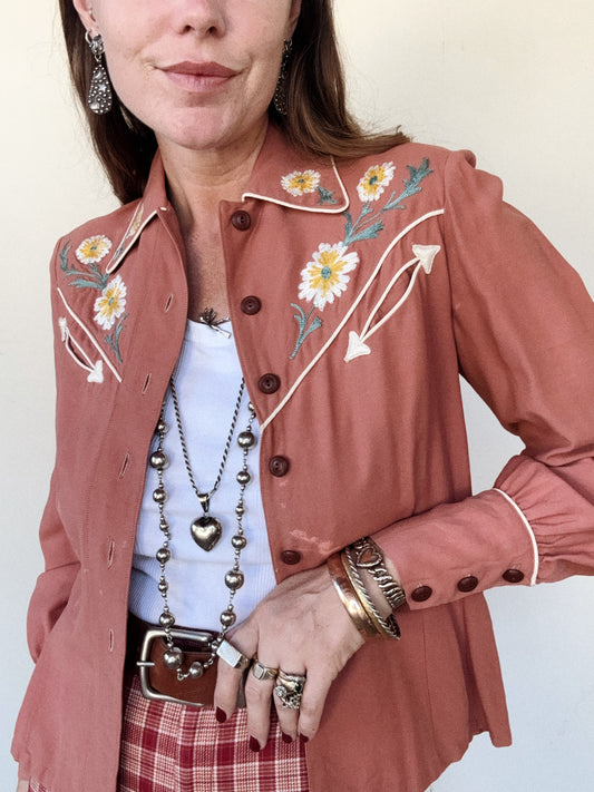 1940s/50s Clay Gabardine Chain Stitched Western Top- S-S/M