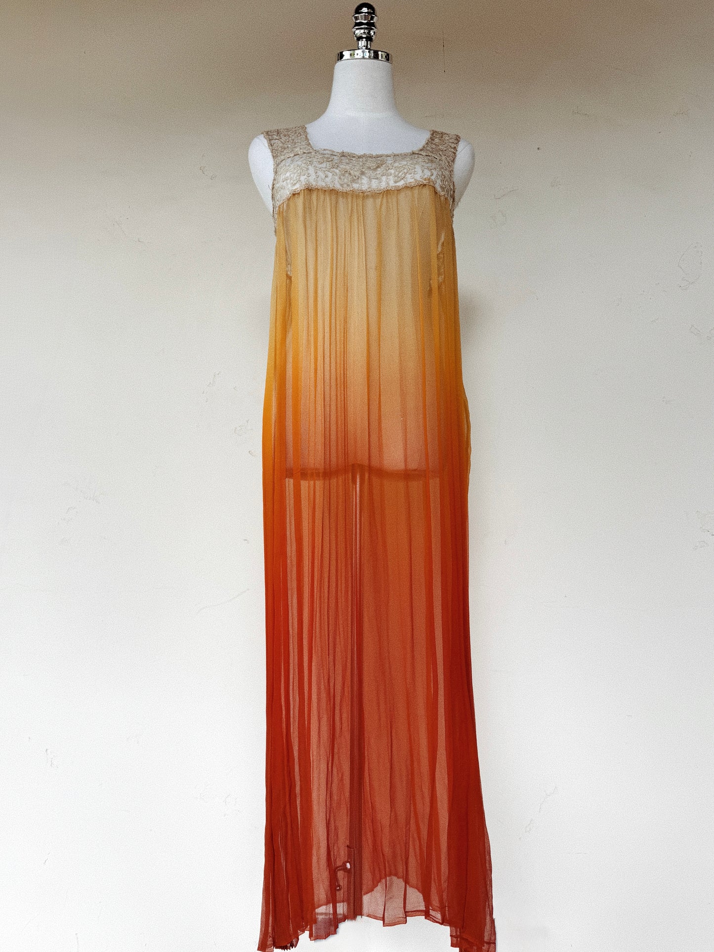 1920s Radiant Orange Ombré Silk Chiffon Ensemble- S/M