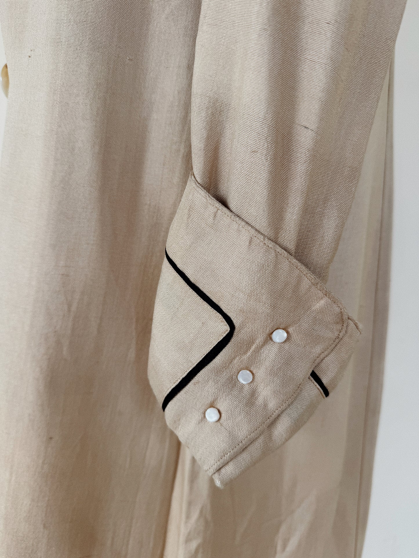 1910s Edwardian Silk Moto Duster w/ Black Cord Trim + Mother of Pearl Buttons- S/M