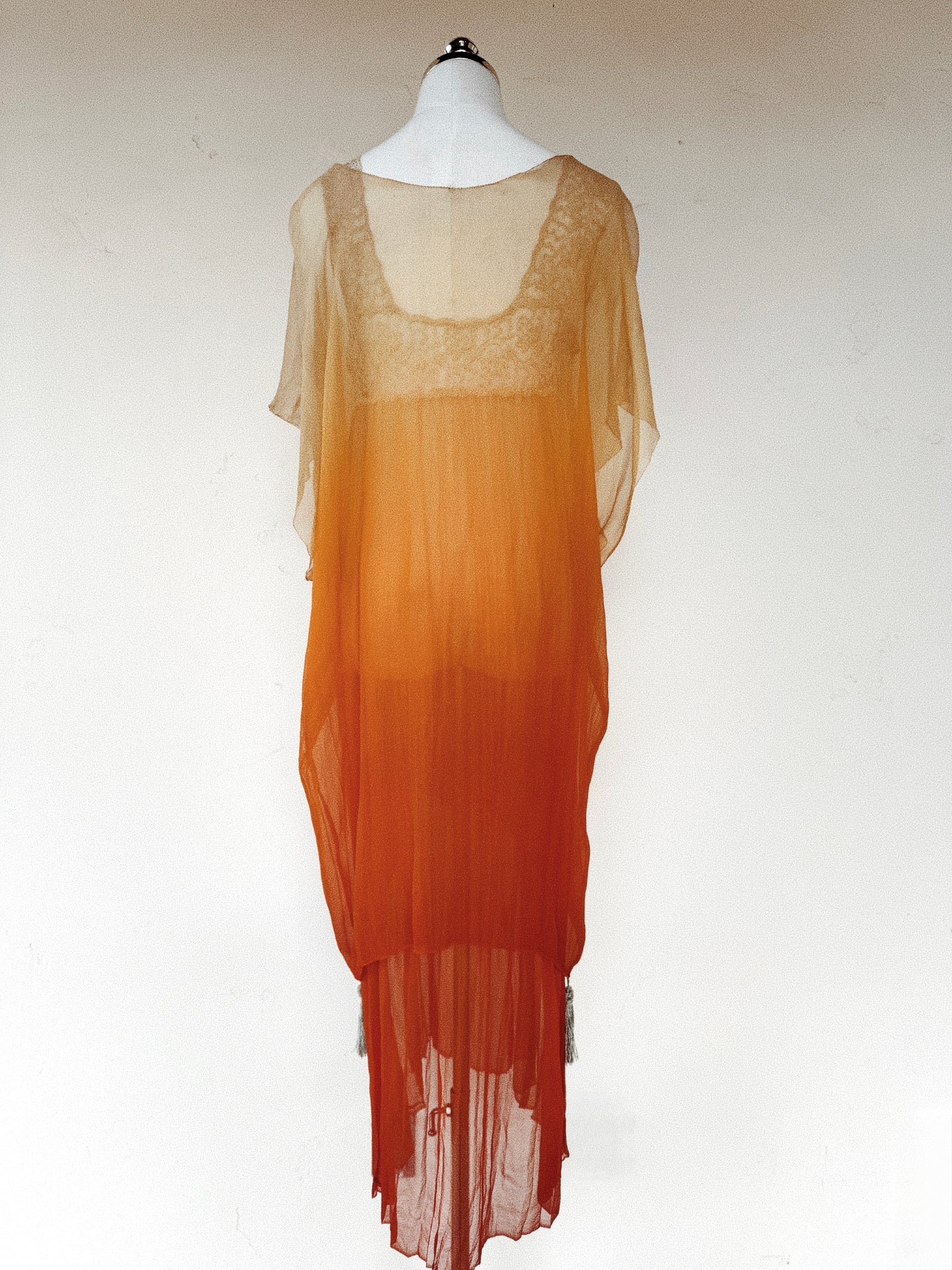 1920s Radiant Orange Ombré Silk Chiffon Ensemble- S/M