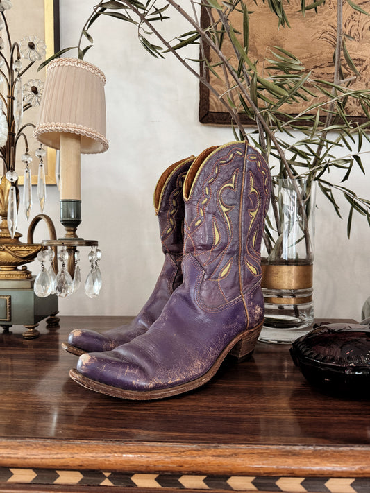 1950s Purple + Chartreuse Acme Inlay Cowboy Boots- 6.5/7