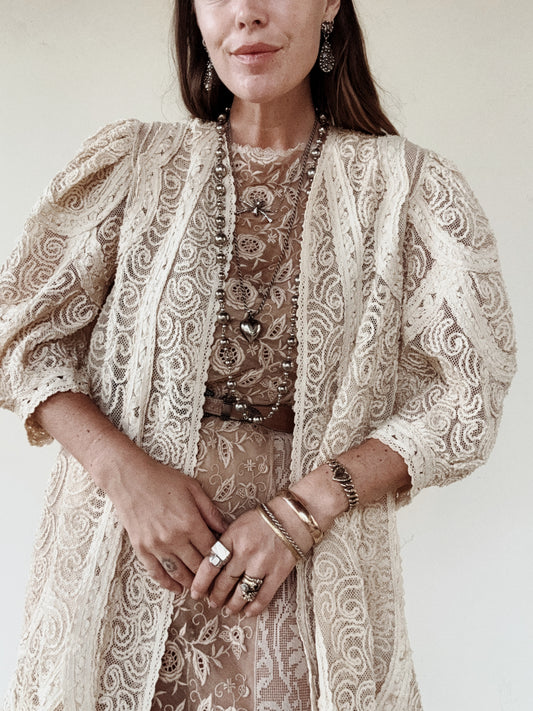 Antique Balloon Sleeve Net + Soutache Duster