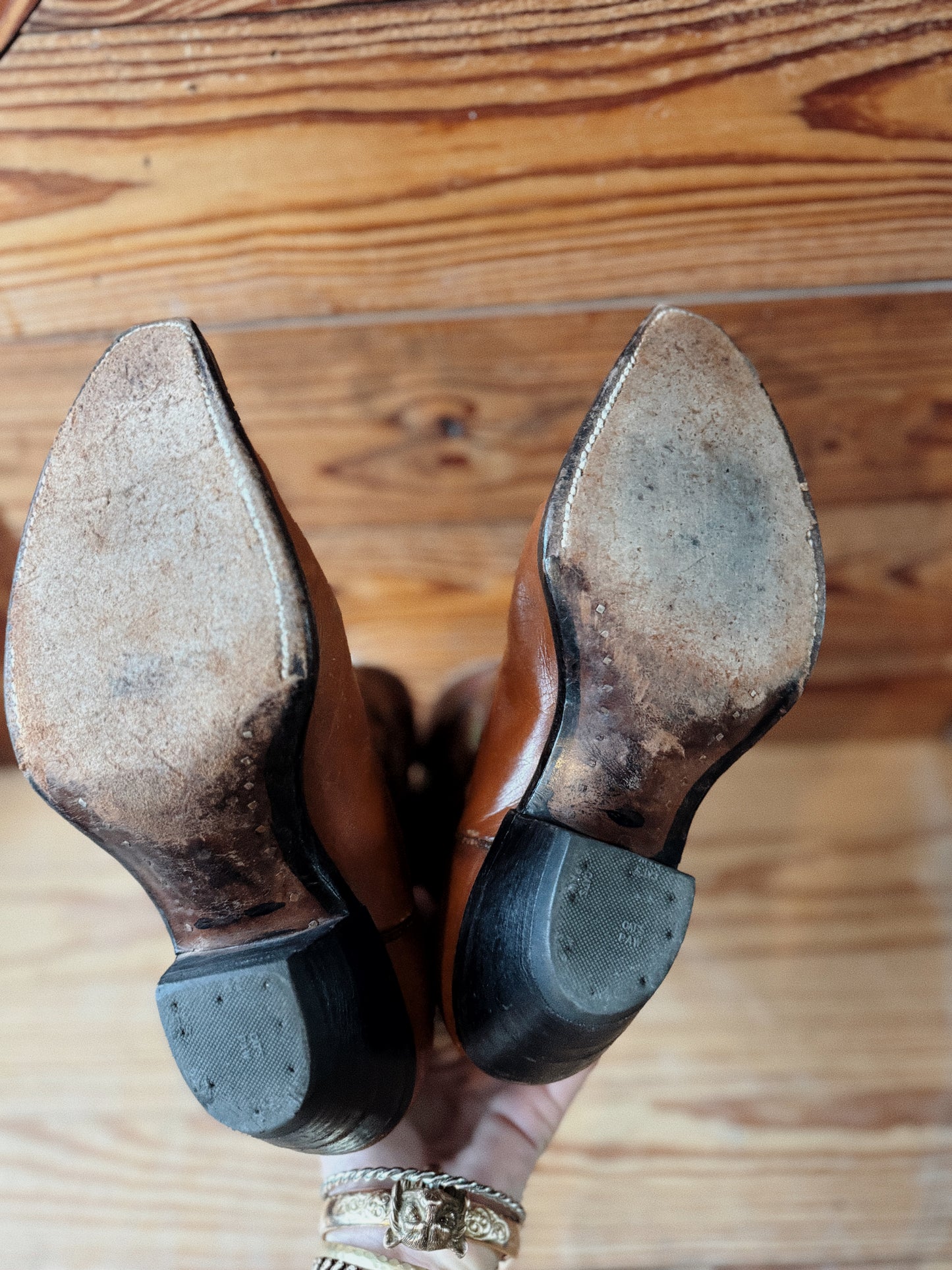 1950s Pee Wee Cowboy Boots w/ Tooled Floral Inlay- 8