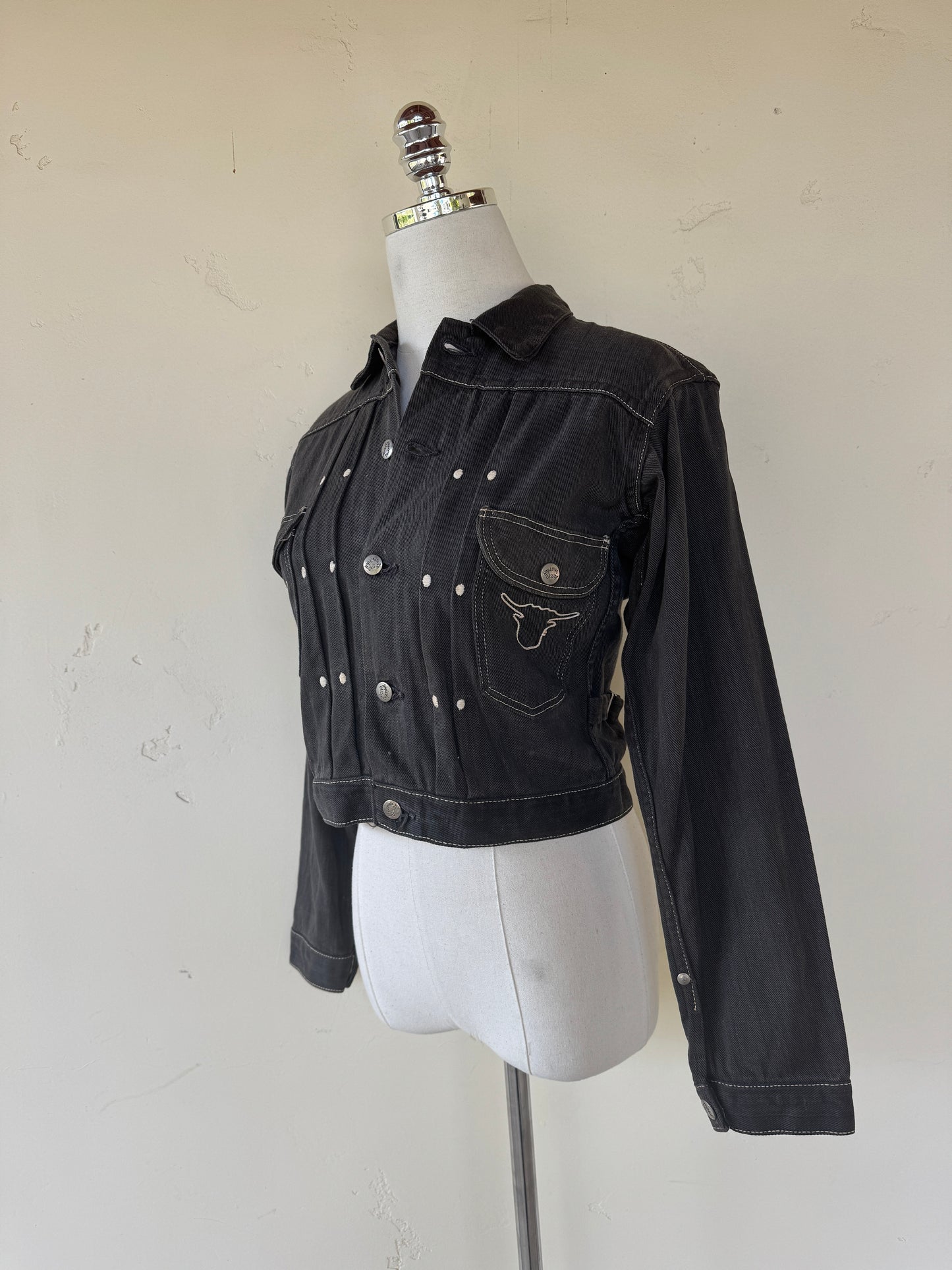1950s Black Cropped Denim Blue Bell Hopalong Cassidy Selvedge Jacket- S