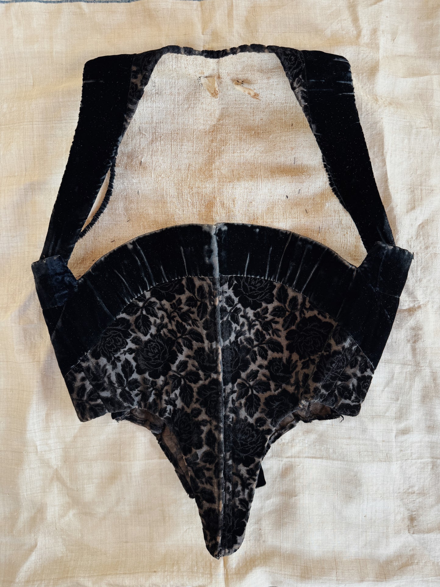 Antique Black Devoré Velvet Swiss Waist Corset- S/M