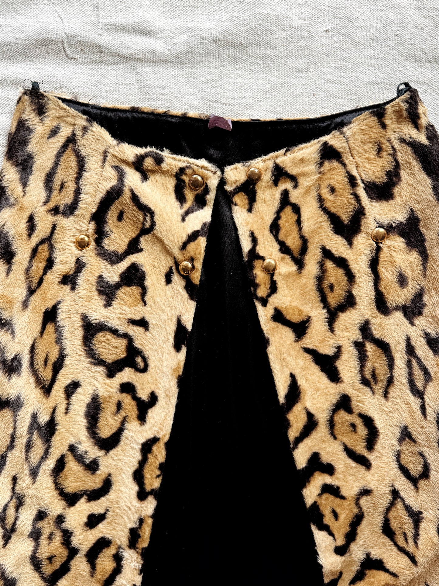 1950s Rare Leopard Faux Fur Short Ensemble w/ Brass Studs- S-S/M