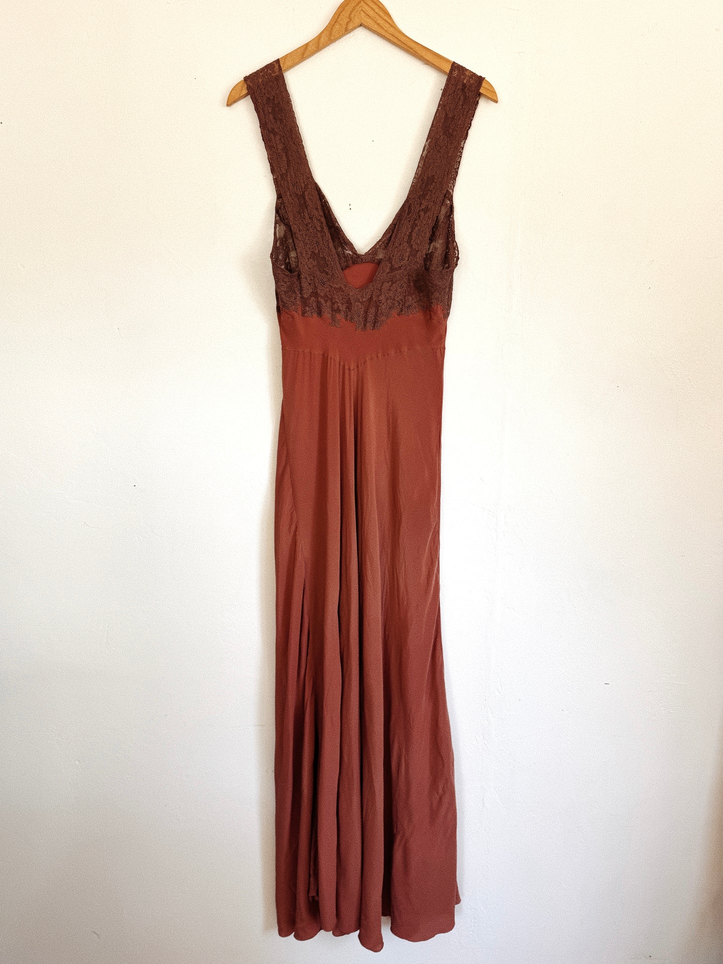 1930s Clay Silk + French Lace Slip Dress- S/M-M