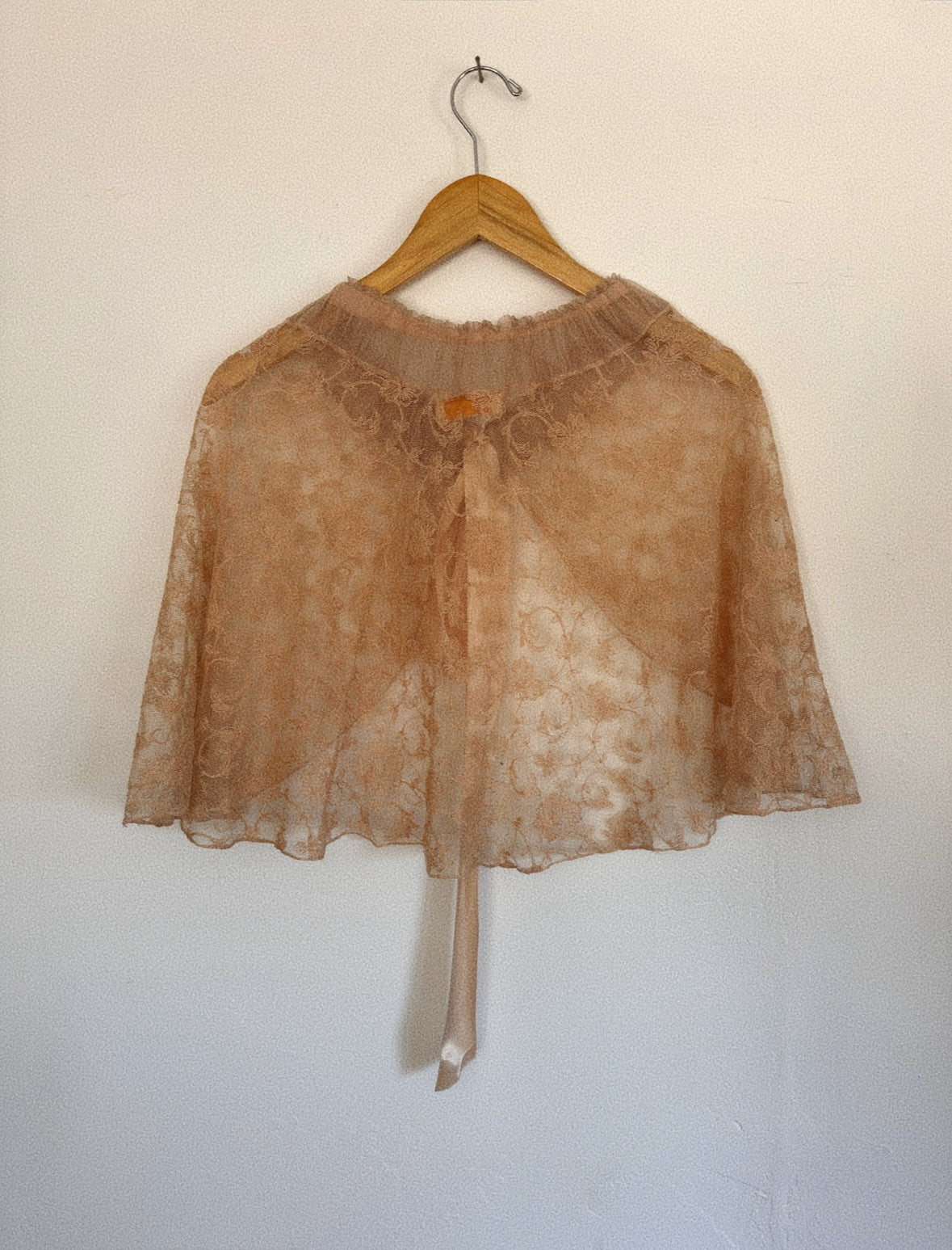 1930s Champagne Lace Caplet w/ Silk Ribbon- XS-M